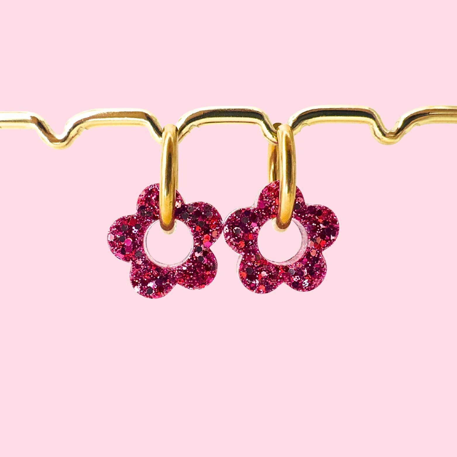 Interchangeable Sequin Hoop Earrings - Flower - Pink Mix