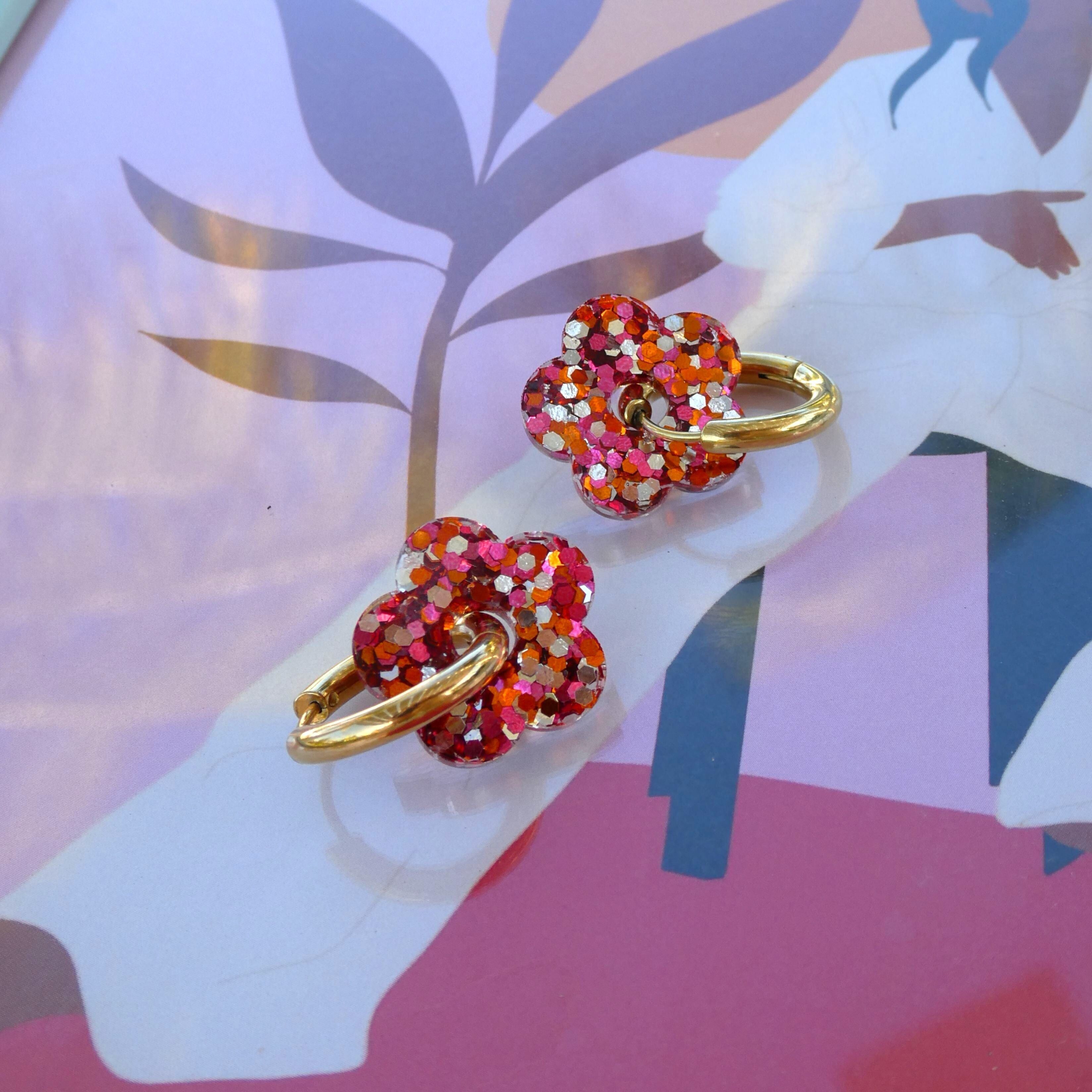 Creolen mit Blumen-Mix in Kupfer