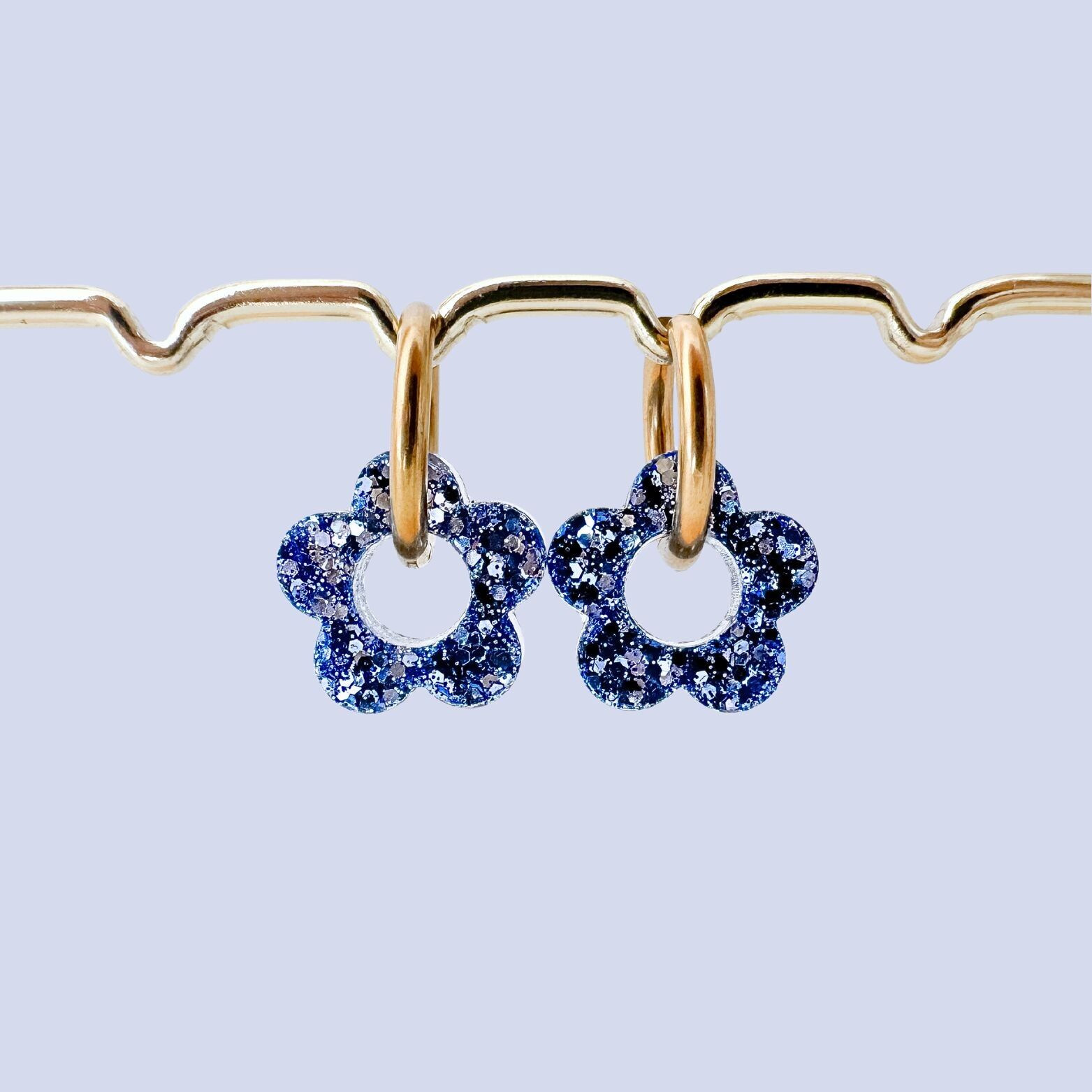 Interchangeable Sequin Hoop Earrings - Flower - Ice Blue