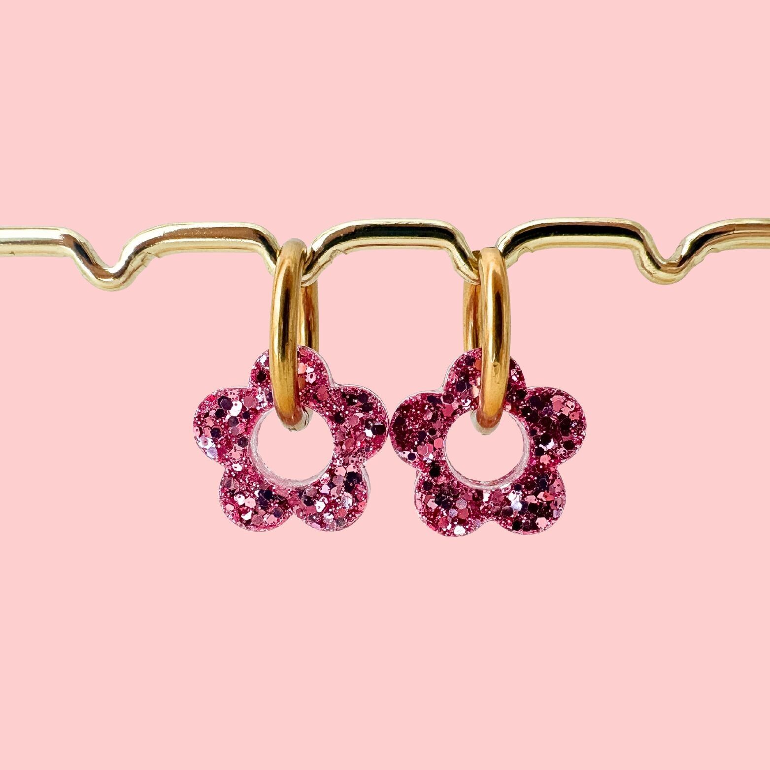 Interchangeable Sequin Hoop Earrings - Flower - Pink