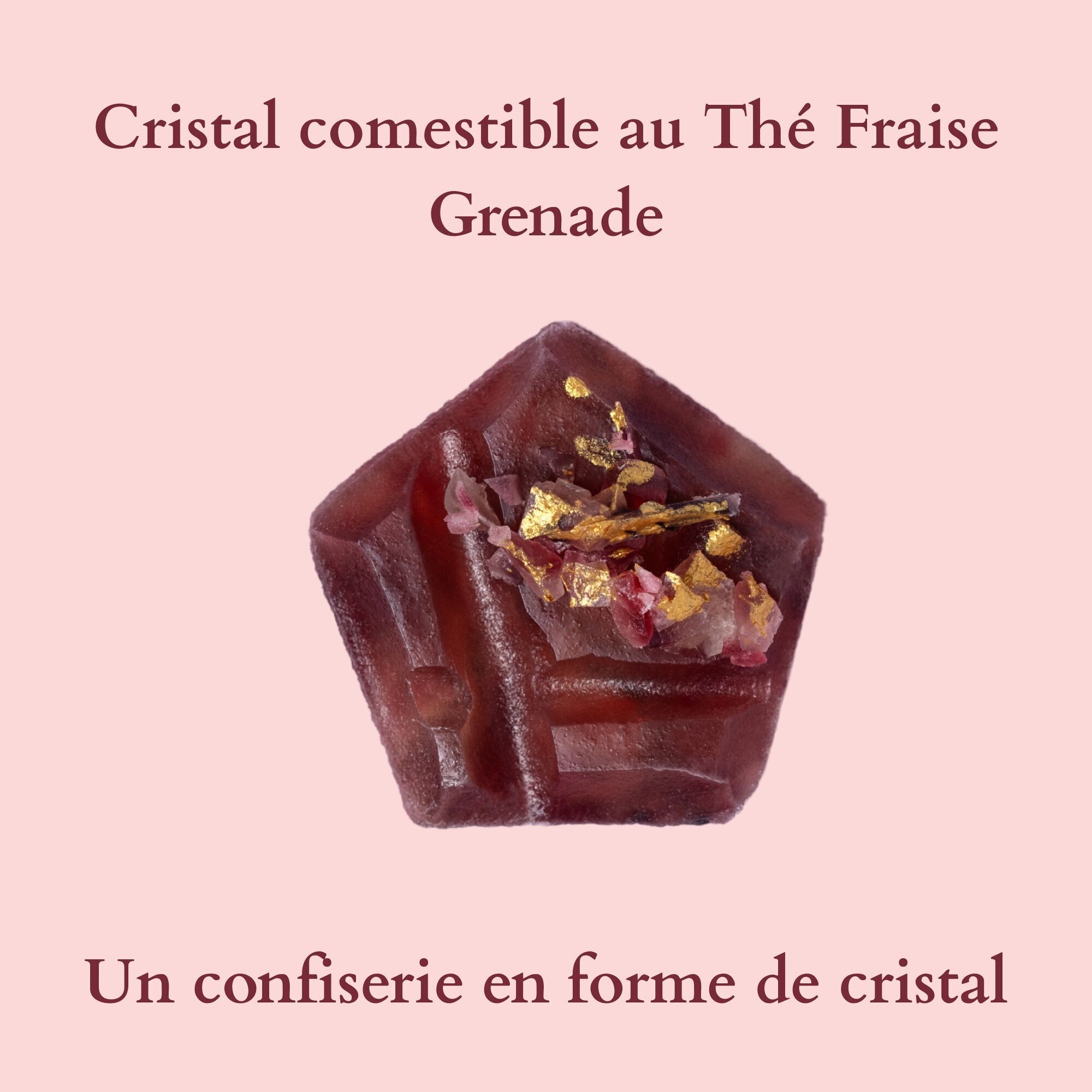 Confettura commestibile a forma di cristallo al gusto di infuso di fragola e melograno - Prodotto in Francia - Vegano e senza glutine - 35gr