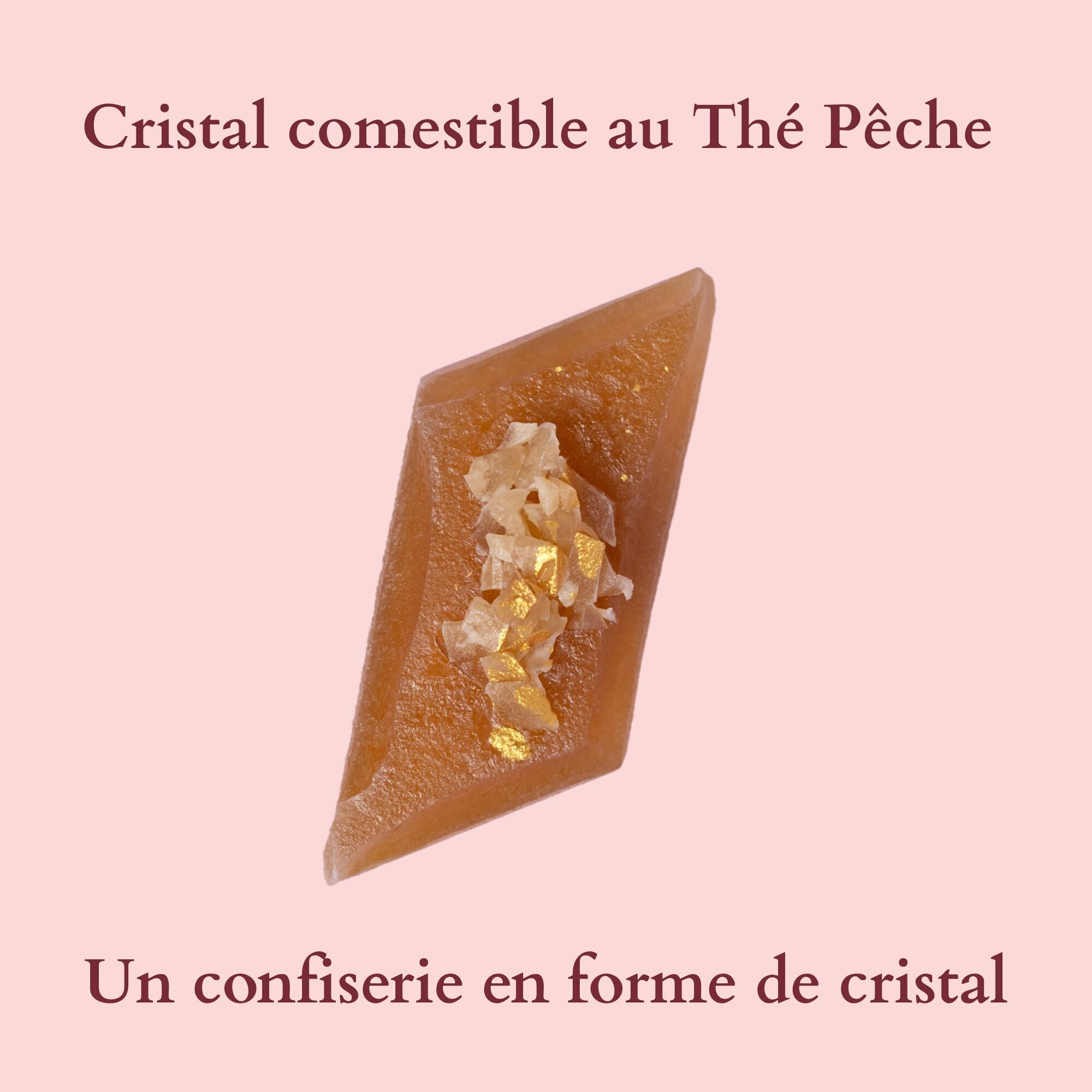 Confettura commestibile a forma di cristallo al gusto di fiori di tè alla pesca - Prodotto in Francia - Vegano e senza glutine - 35gr