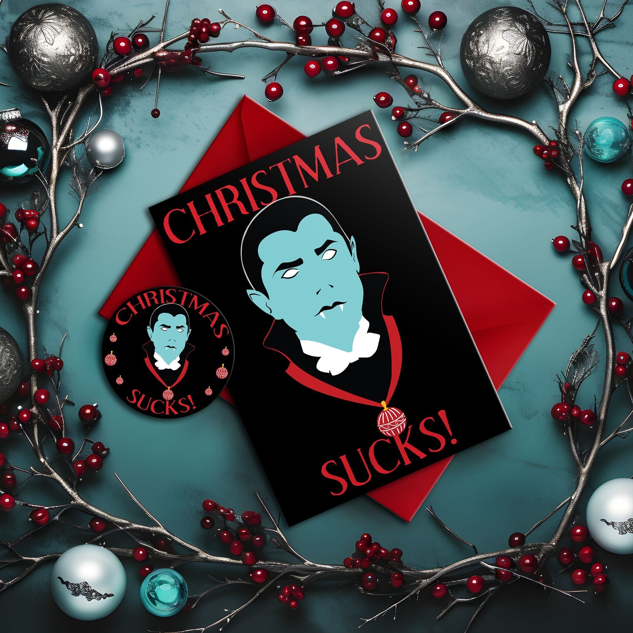 Biglietto di auguri "Natale fa schifo" con i vampiri