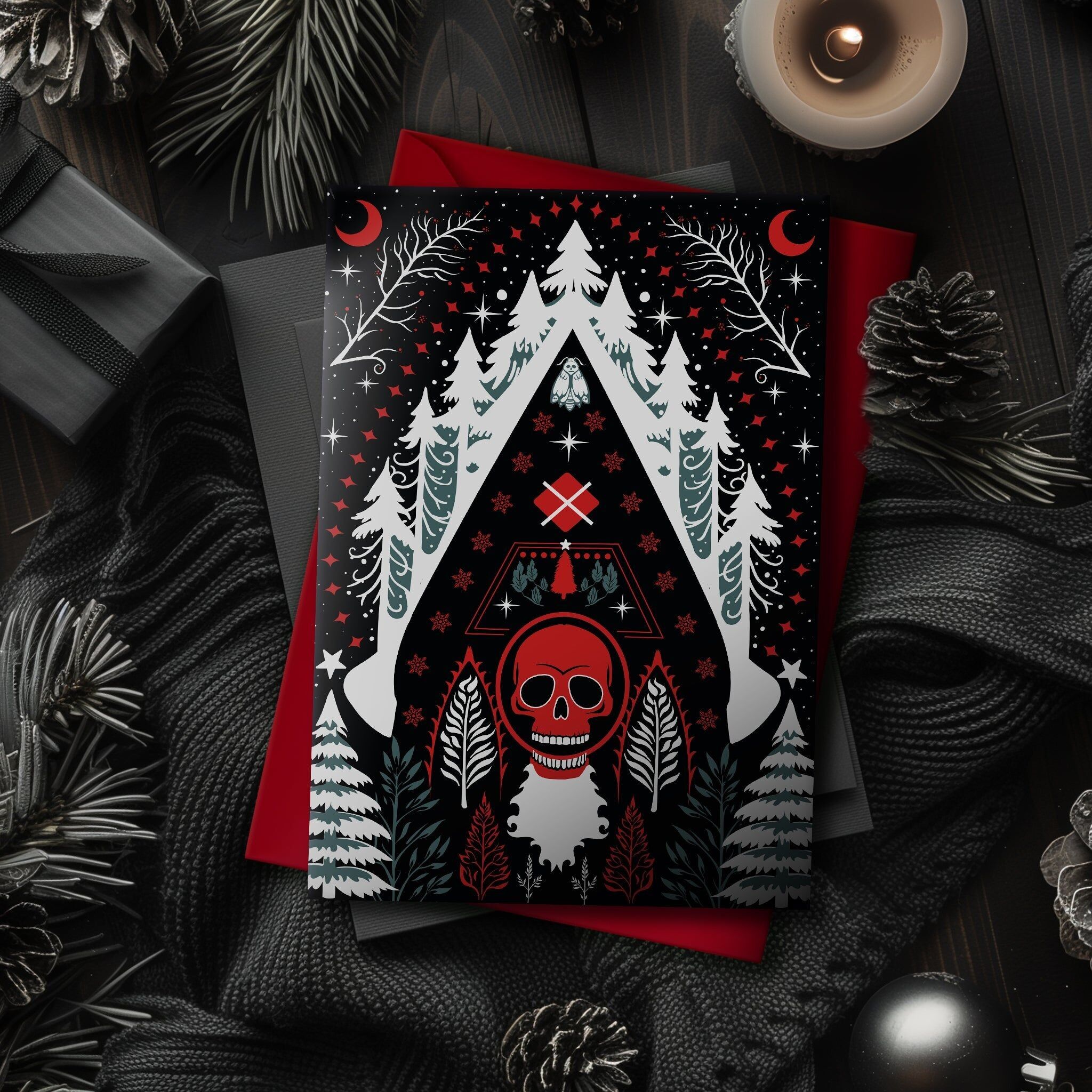 Biglietto di Natale Foresta Invernale Oscura