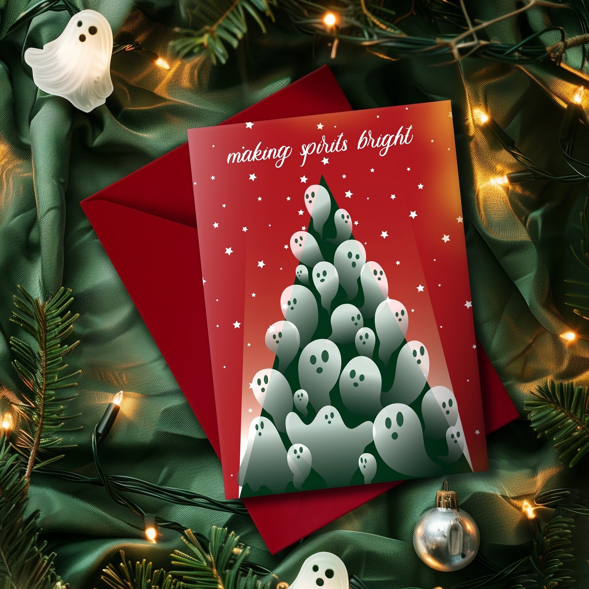 Biglietto di auguri natalizio Spirits Bright Ghostly