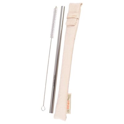 Case of 12 - Stainless Steel Straw in an Organic Cotton Sleeve with Cleaning Brush