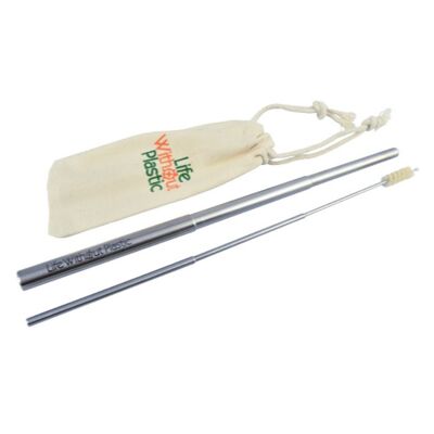 Case of 12 - Telescopic Stainless Steel Straw and Cleaner with Natural Bristles in a Cotton Carrying Pouch