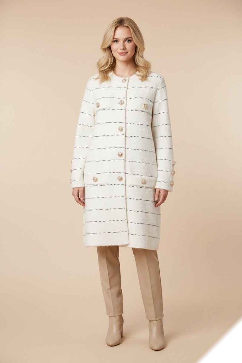 Weiche Pelzjacke mit Goldknopf und Strasssteinen - L2606 - Lusa Mode