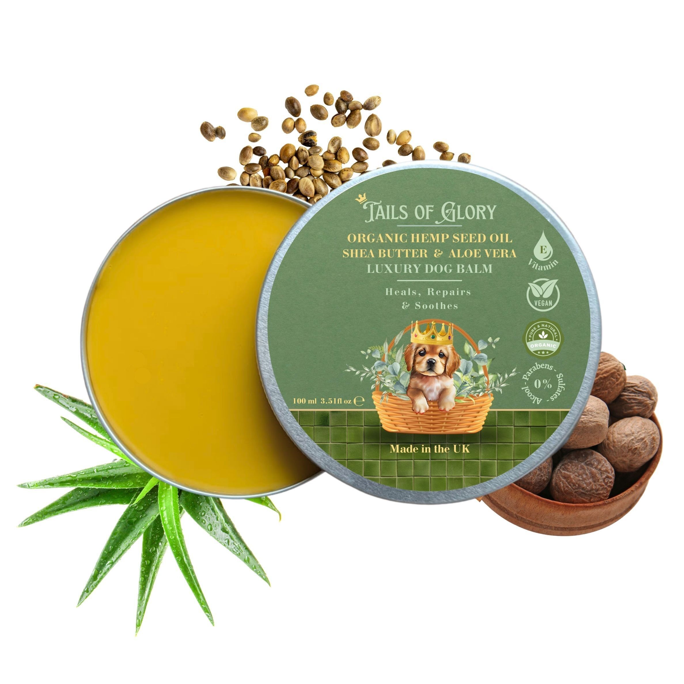 Baume pour chien à l'huile de graines de chanvre entièrement naturelle et biologique 100 ml