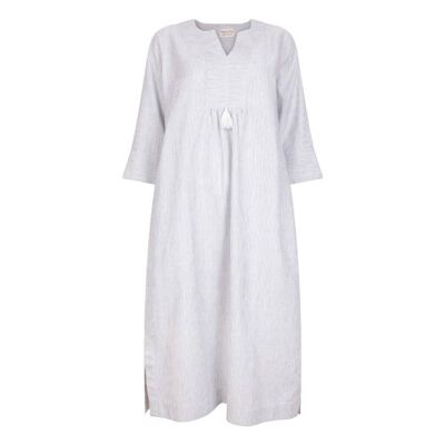 Easy Midi Linen Stripe Tunic Dress Blue/White