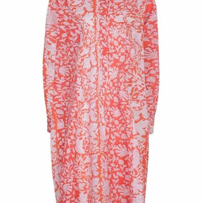 Apricot Blossom Print Cotton Shirt Dress Multi