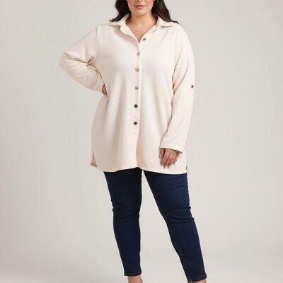 Camicia lunga in velluto a coste bianco taglie forti (T20688)