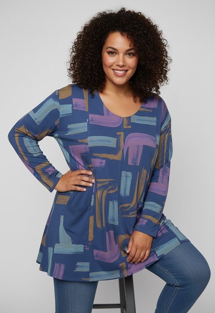 Tunique grande taille imprimé bleu (T90673)