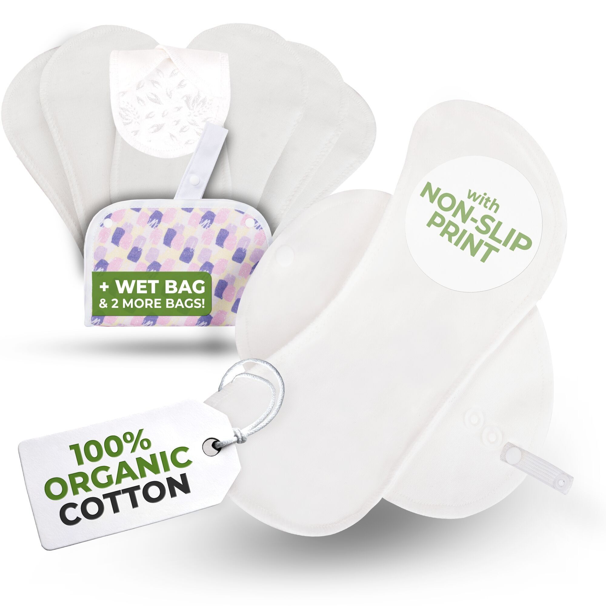 Rutschfeste, wiederverwendbare Bio-Slipeinlagen für Frauen und Teenager (Mittel, 7er-Pack) – Einfarbig Weiß