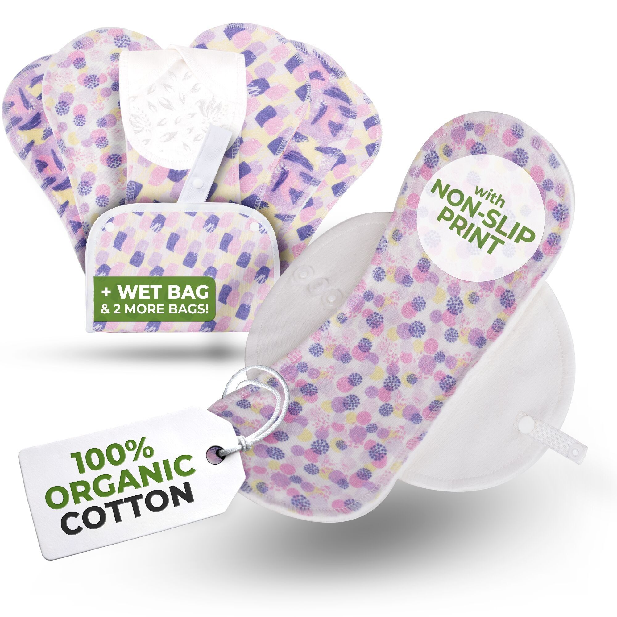Rutschfeste, wiederverwendbare Bio-Slipeinlagen für Frauen und Teenager (mittelgroß, 7er-Pack) – Frühling
