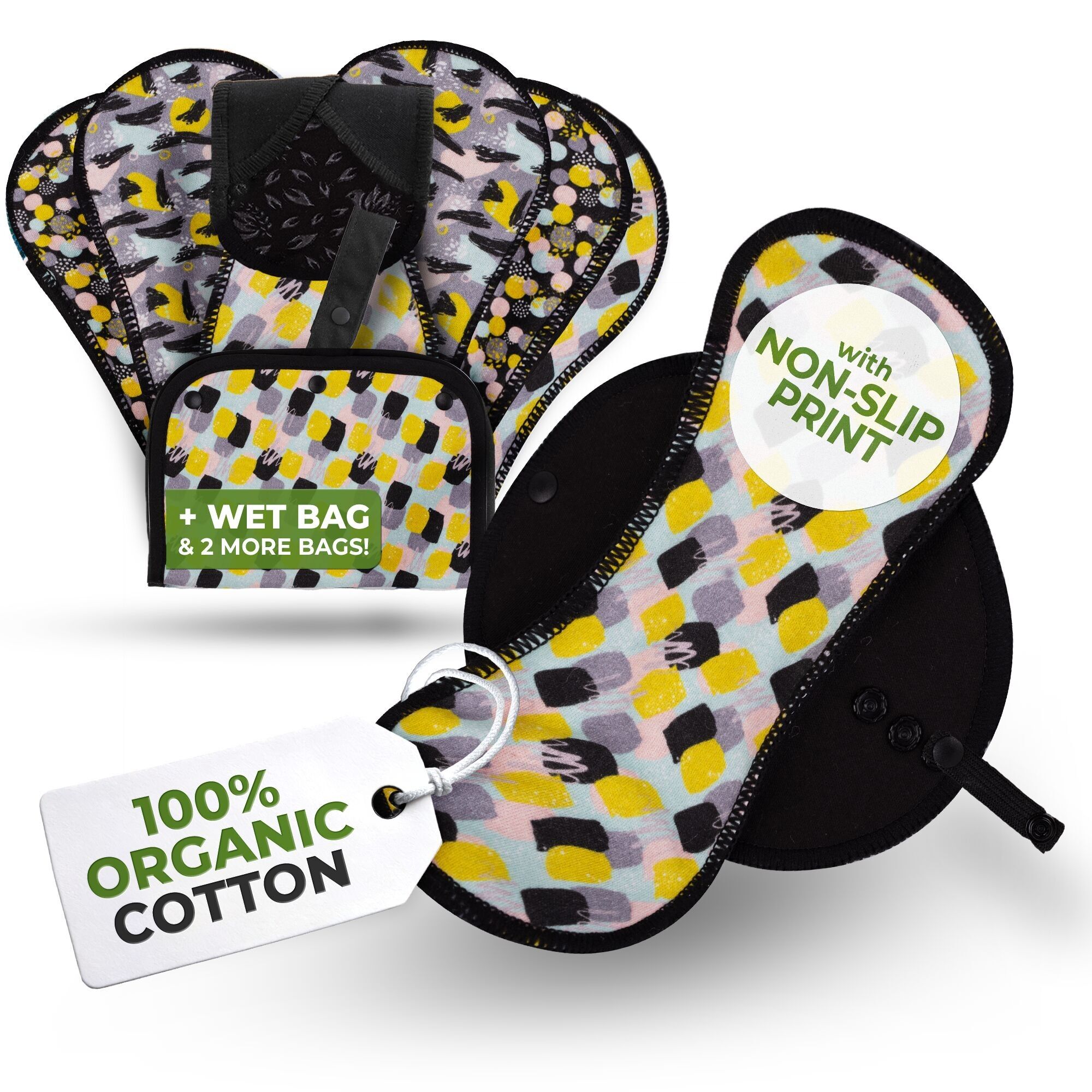 Rutschfeste, wiederverwendbare Bio-Slipeinlagen für Frauen und Teenager (Mittel, 7er-Pack) – Instinct