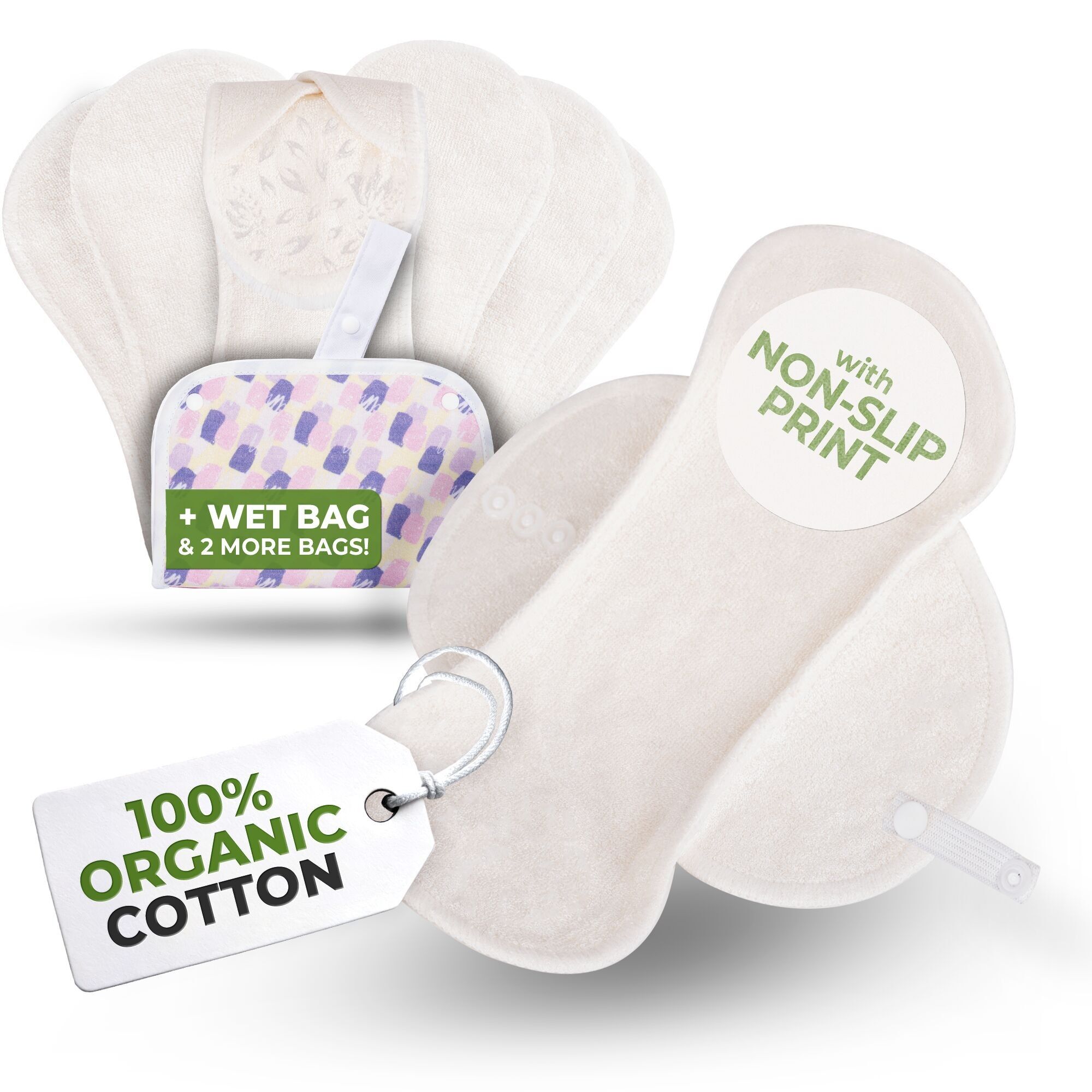 Rutschfeste, wiederverwendbare Bio-Slipeinlagen für Frauen und Teenager (mittelgroß, 7er-Pack) – schlichtes weißes Bambusholz