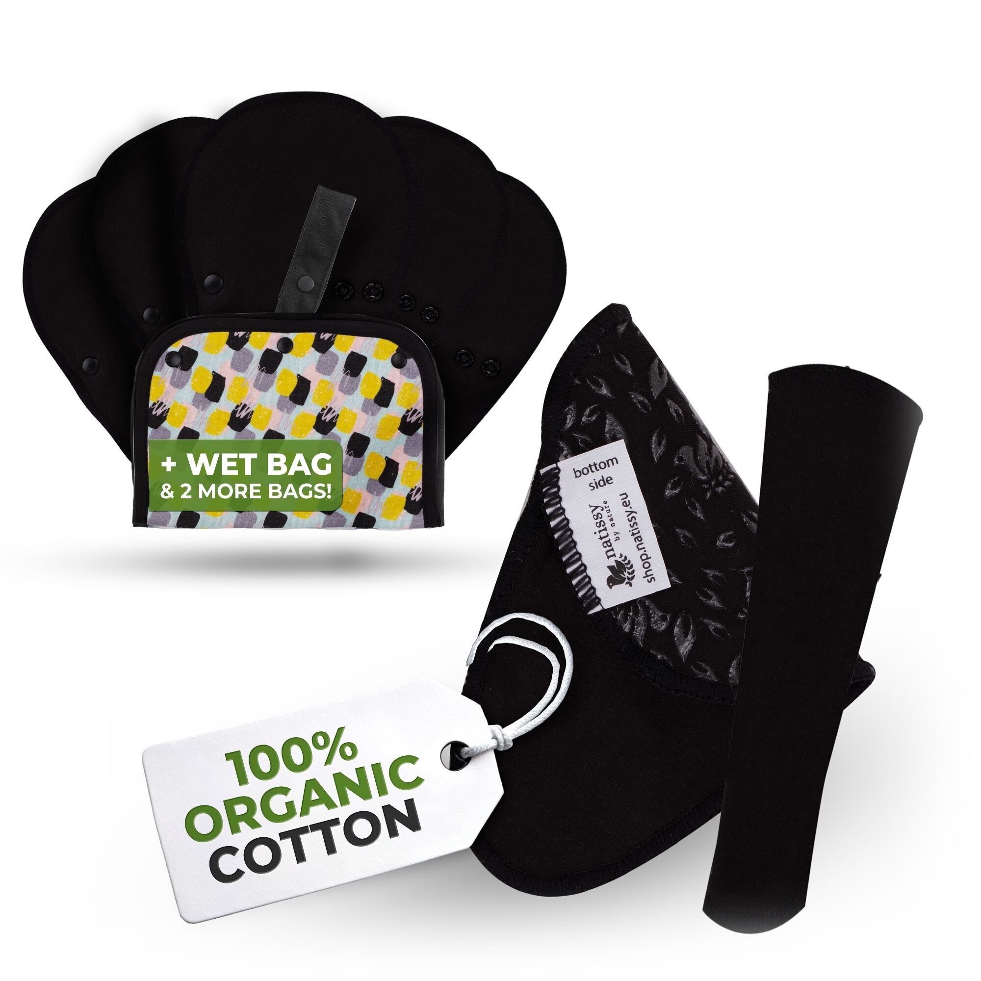 Rutschfeste, wiederverwendbare Bio-Slipeinlagen für Damen und Teenager (Tanga, 7er-Pack) – schlichtes Schwarz