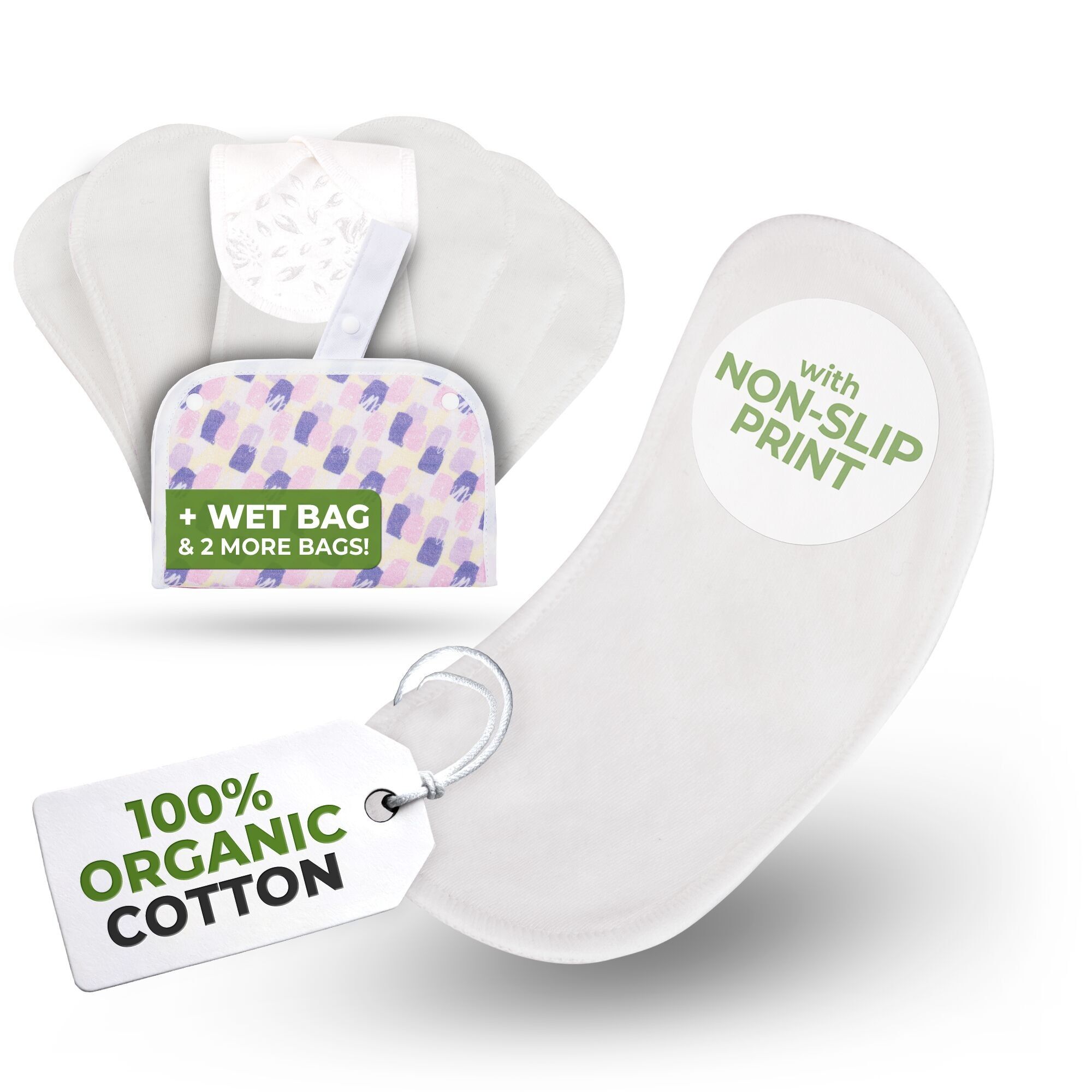 Rutschfeste, wiederverwendbare Bio-Slipeinlagen für Frauen und Teenager (klein, 7er-Pack) – schlichtes Weiß ohne Flügel