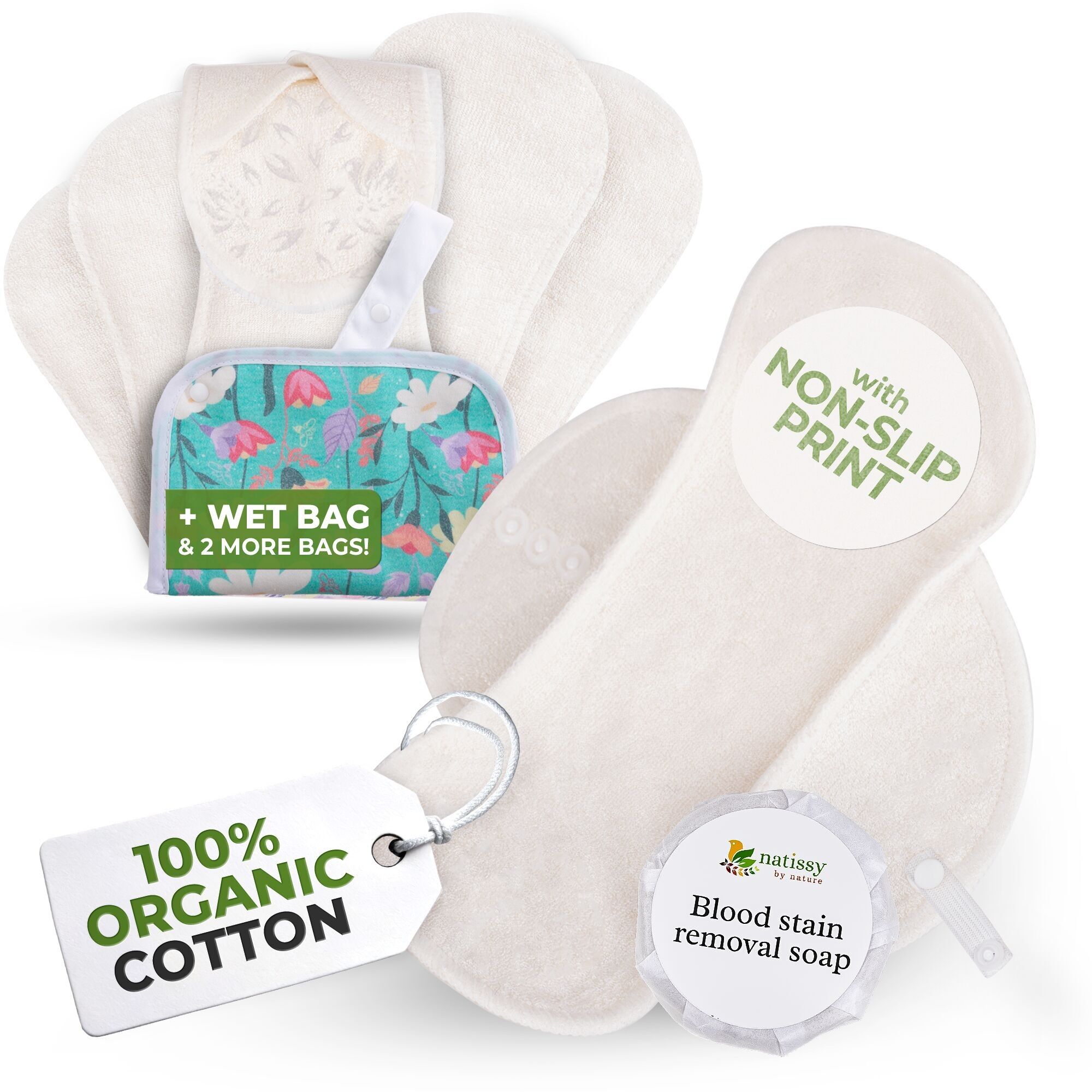 Rutschfeste, wiederverwendbare Premium-Periodenbinden für starke Blutung und Inkontinenz (L+XL, 6er-Pack) – Schneekönigin