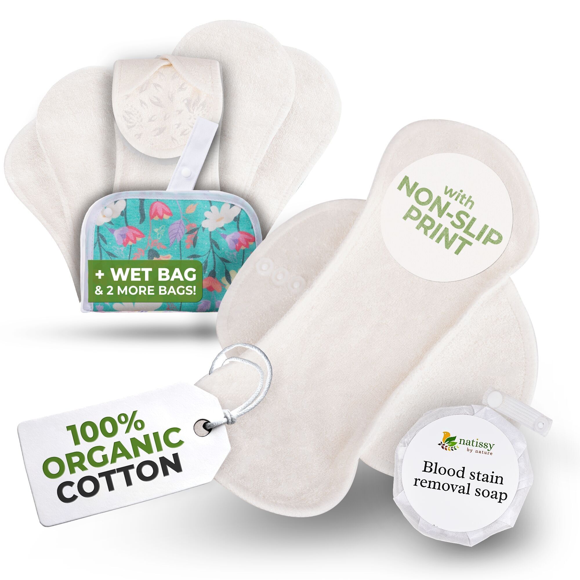 Rutschfeste, wiederverwendbare Premium-Periodenbinden für leichte Blutungen (S+M, 6er-Pack) – Schneekönigin