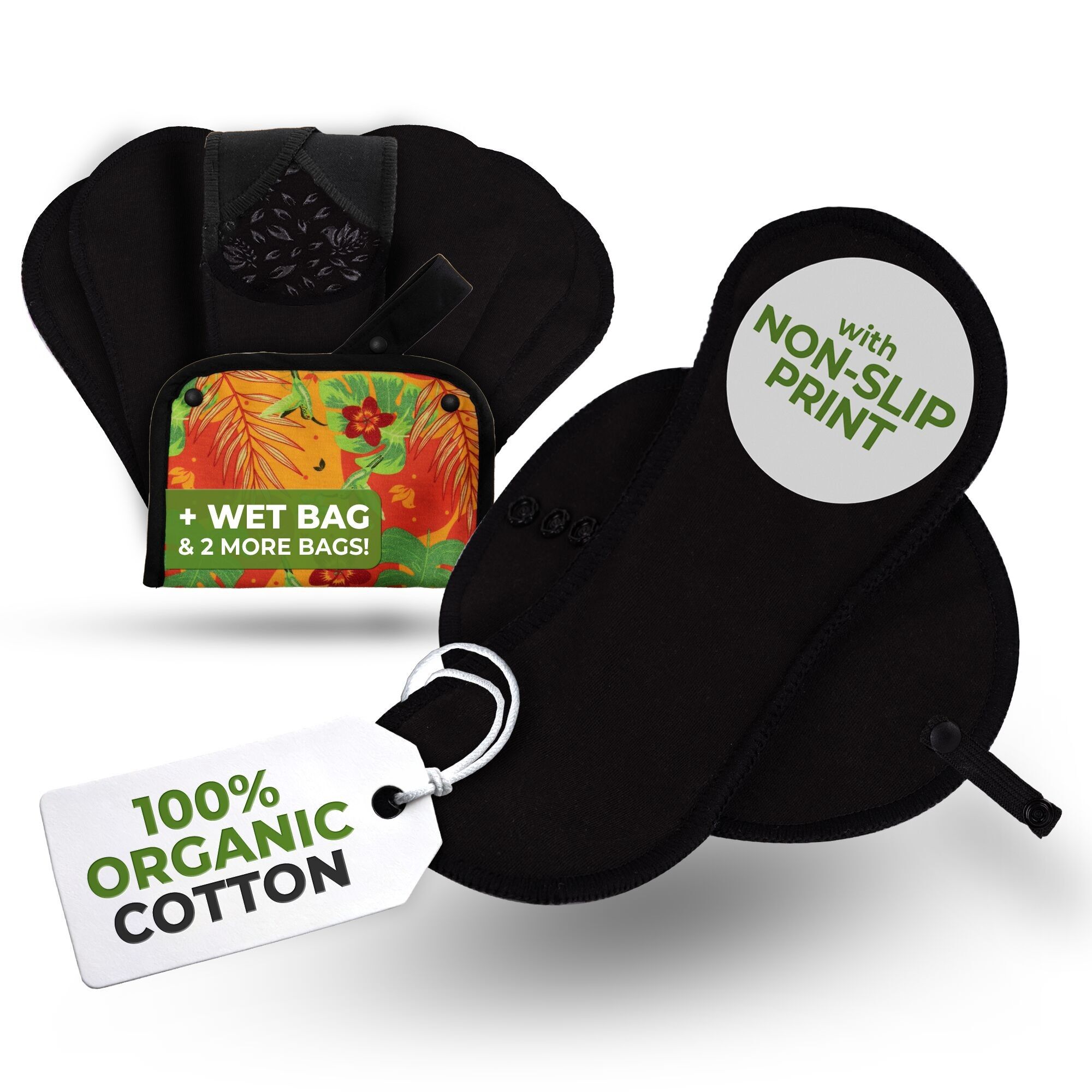 Rutschfeste, wiederverwendbare Premium-Slipeinlagen für Frauen und Teenager (S, 7er-Pack) – Schwarze Katze