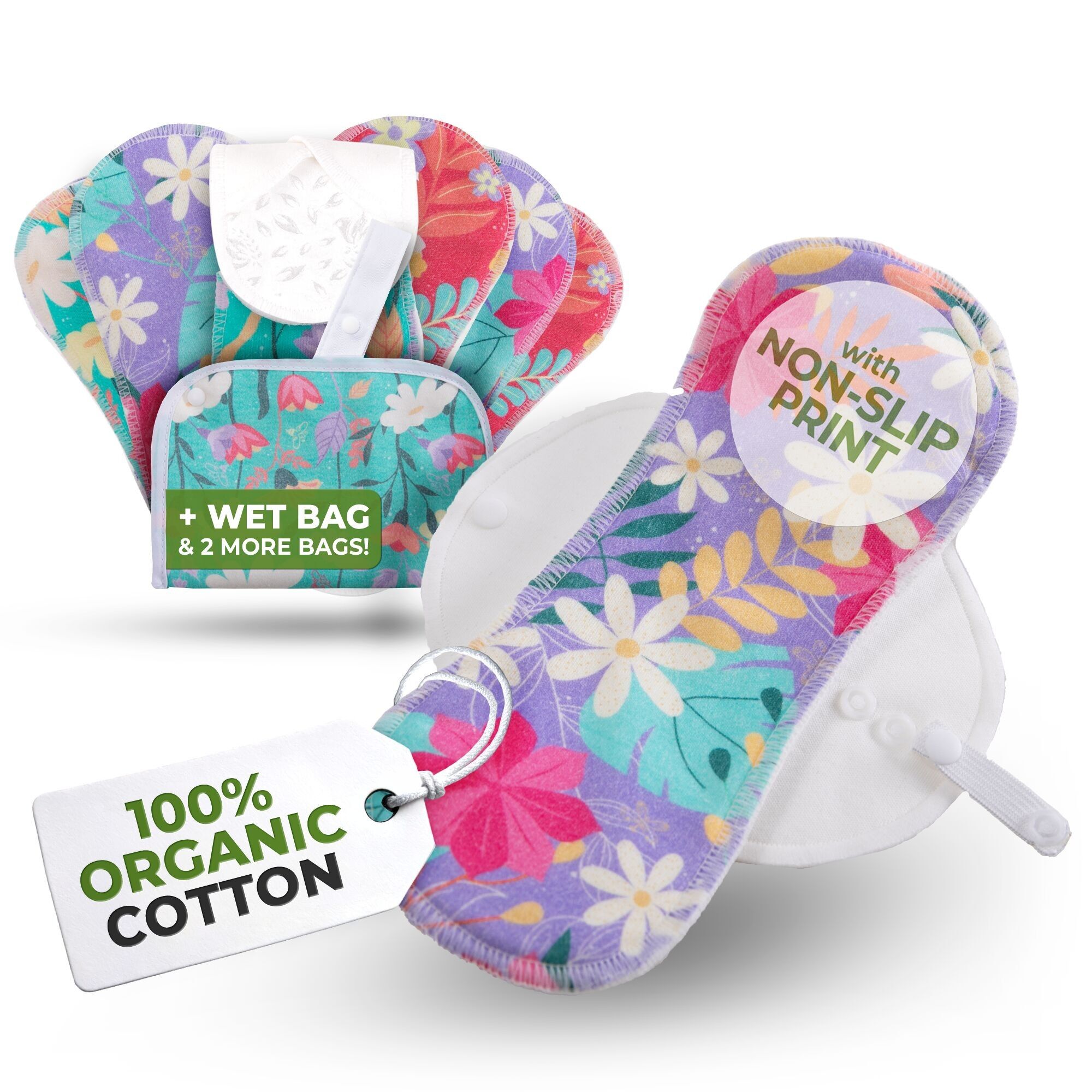 Rutschfeste, wiederverwendbare Premium-Slipeinlagen für Frauen und Teenager (S, 7er-Pack) – Flora