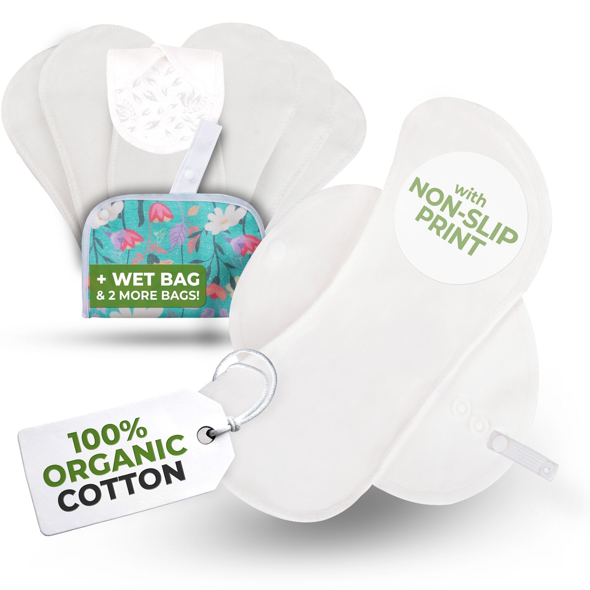 Rutschfeste, wiederverwendbare Premium-Slipeinlagen für Frauen und Teenager (M, 7er-Pack) – White Lily