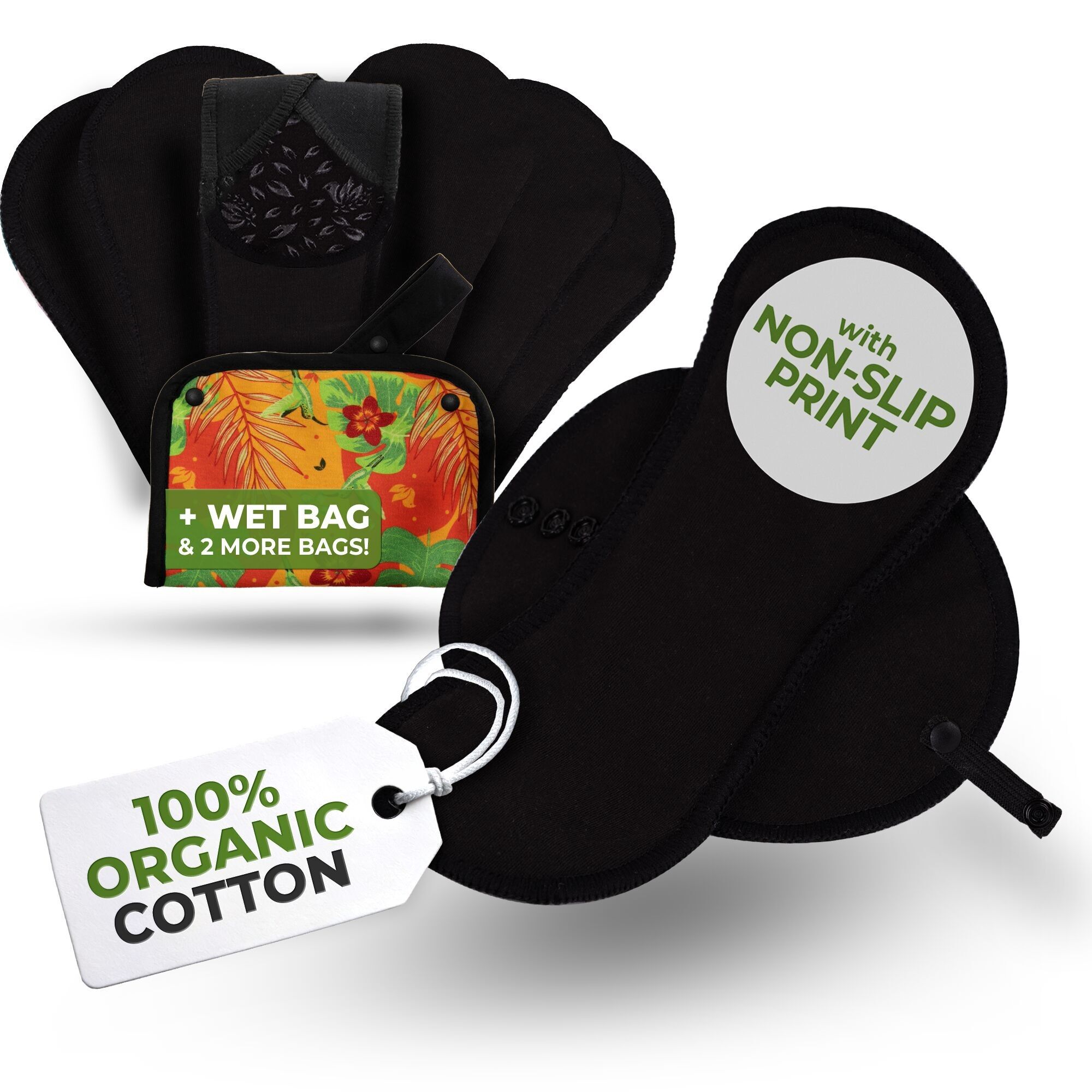 Rutschfeste, wiederverwendbare Premium-Slipeinlagen für Frauen und Teenager (M, 7er-Pack) – Schwarze Katze