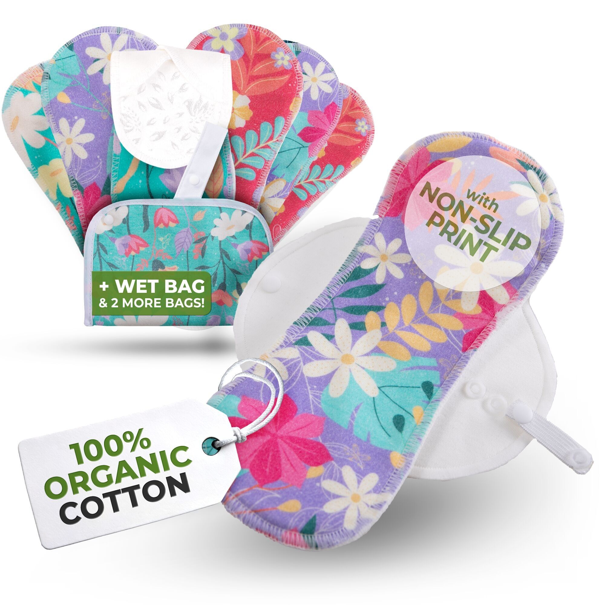 Rutschfeste, wiederverwendbare Premium-Slipeinlagen für Frauen und Teenager (M, 7er-Pack) – Flora