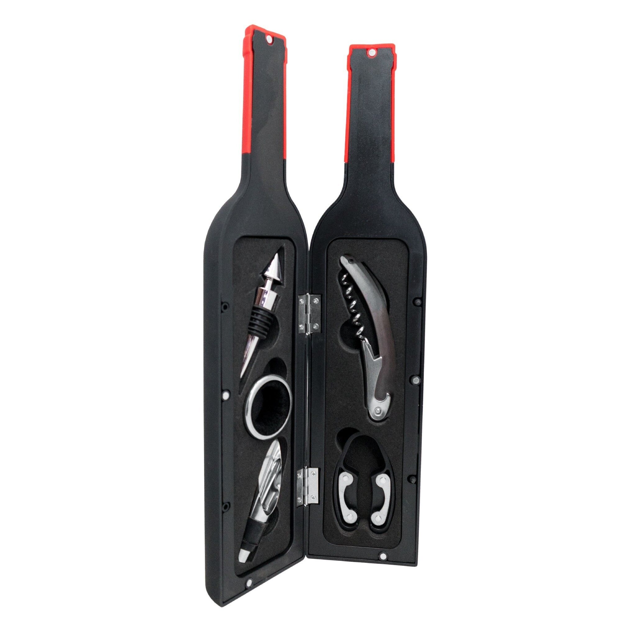 Wine Accessory Set – Bottle Case with Corkscrew and Pourer