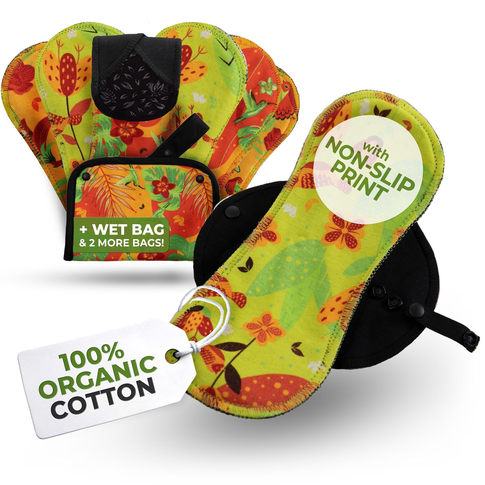 Rutschfeste, wiederverwendbare Premium-Slipeinlagen für Frauen und Teenager (M, 7er-Pack) – Natissy Birds