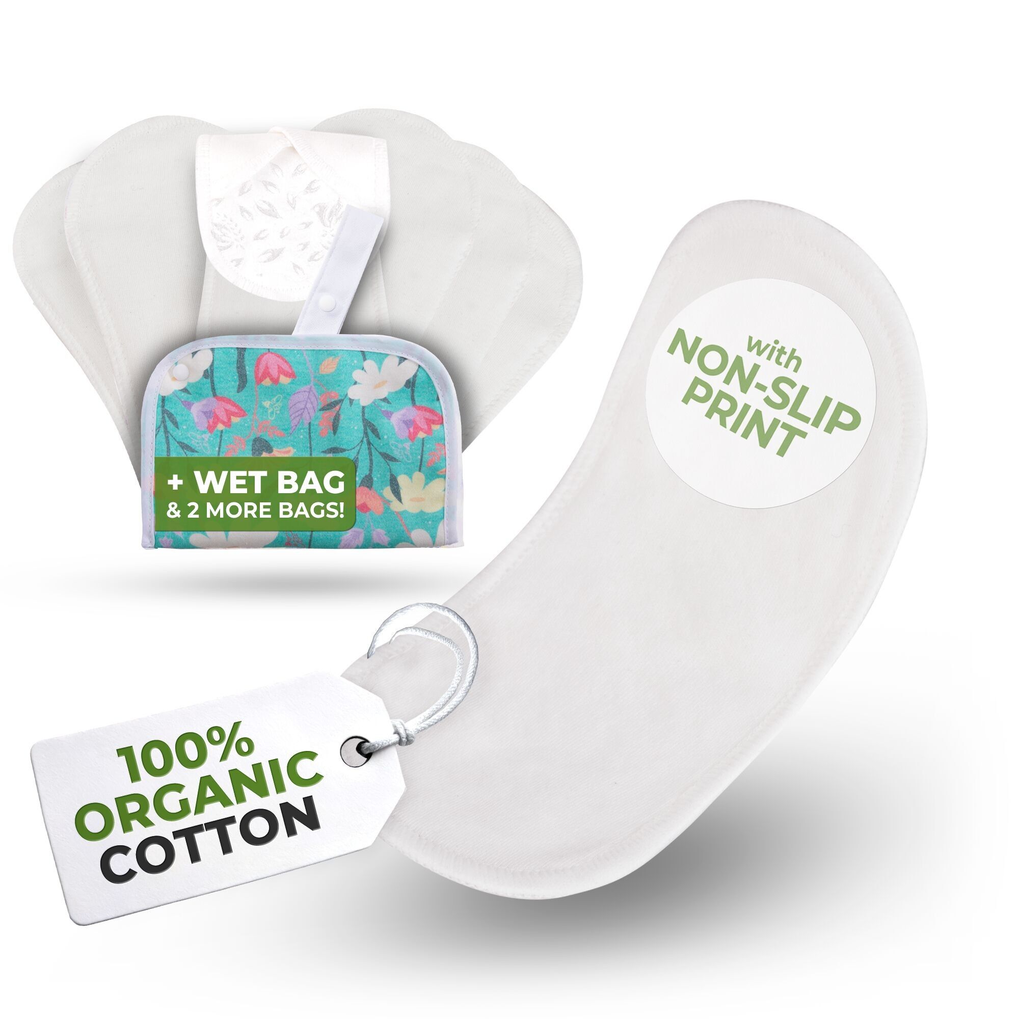 Rutschfeste, wiederverwendbare Premium-Slipeinlagen für Frauen und Teenager (flügellos S, 7er-Pack) – White Lily