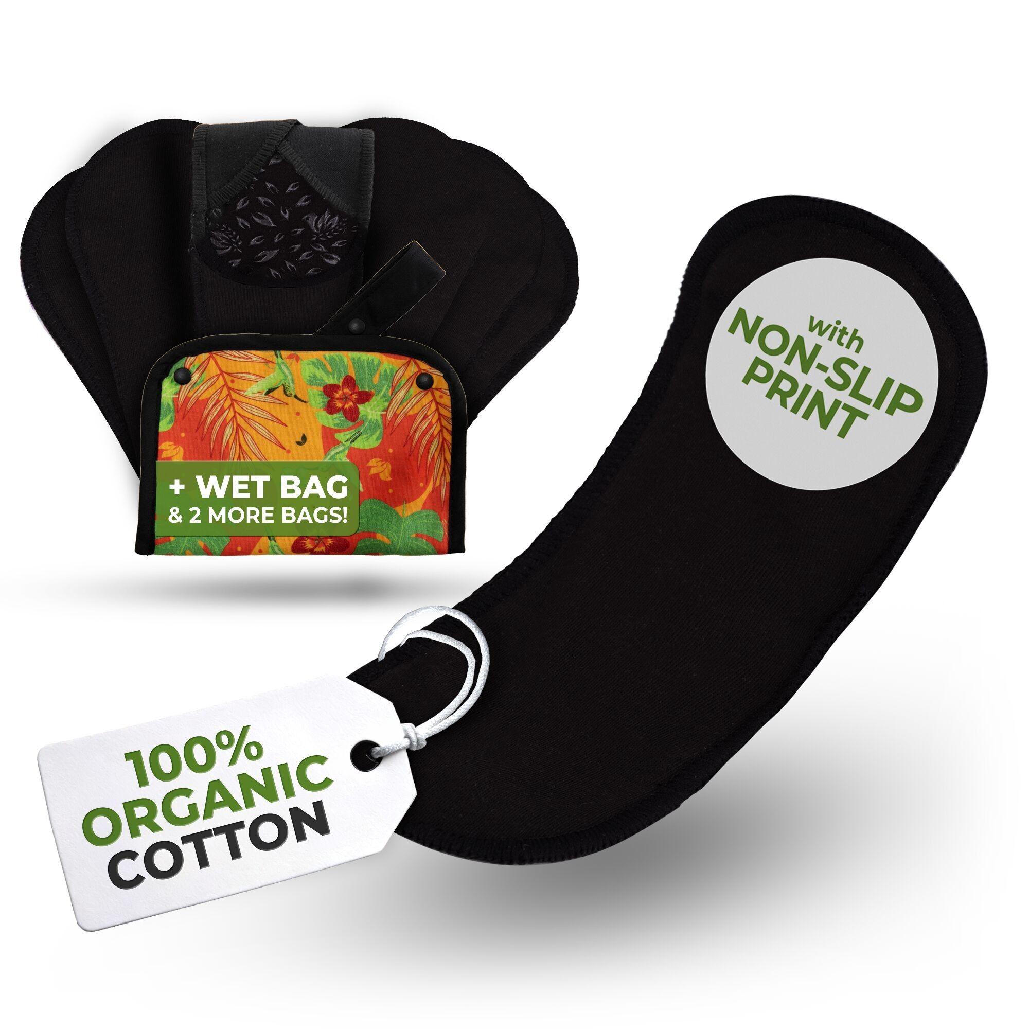 Rutschfeste, wiederverwendbare Premium-Slipeinlagen für Frauen und Teenager (Wingless S, 7er-Pack) – Schwarze Katze