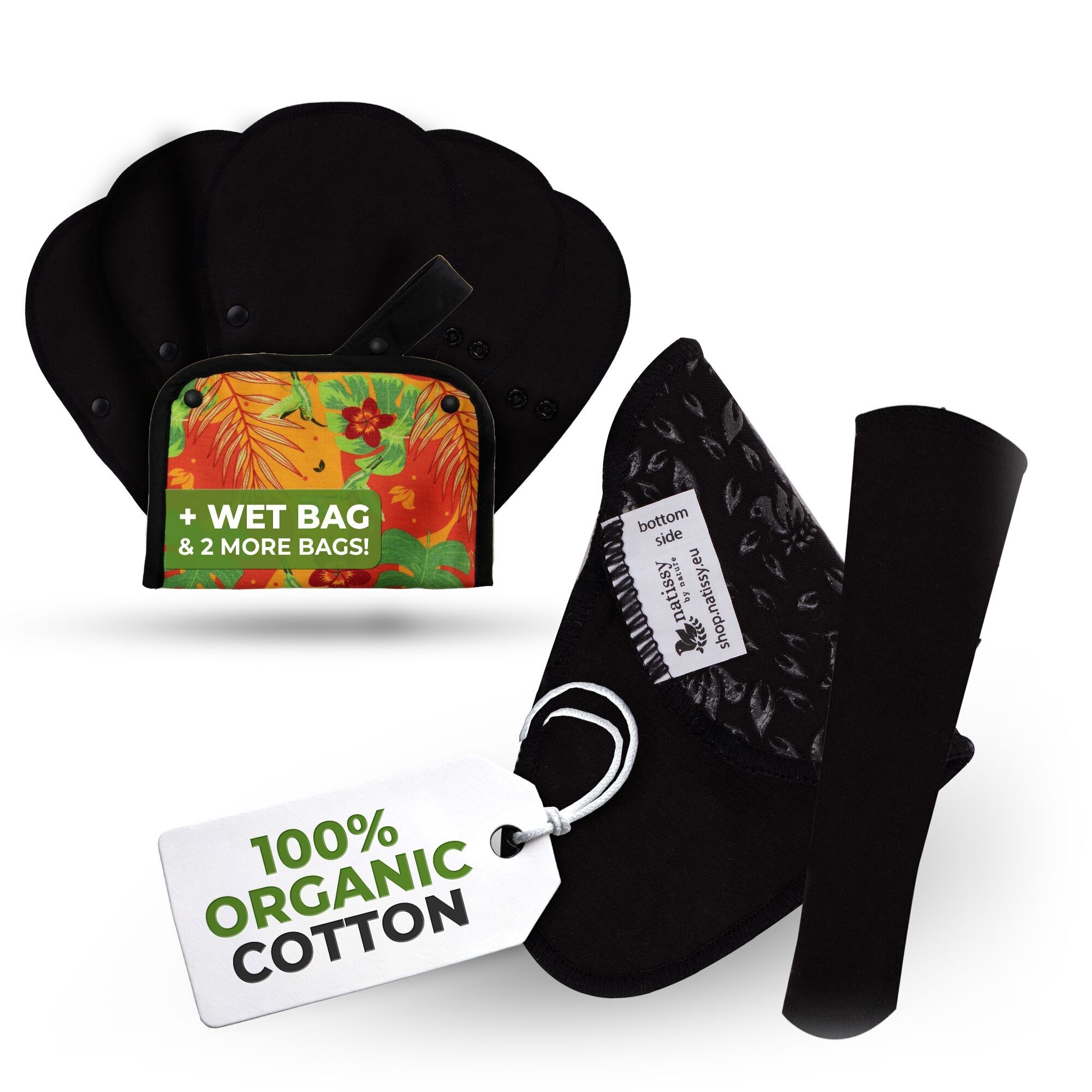 Rutschfeste, wiederverwendbare Premium-Slipeinlagen für Frauen und Teenager (Tanga S, 7er-Pack) – Schwarze Katze