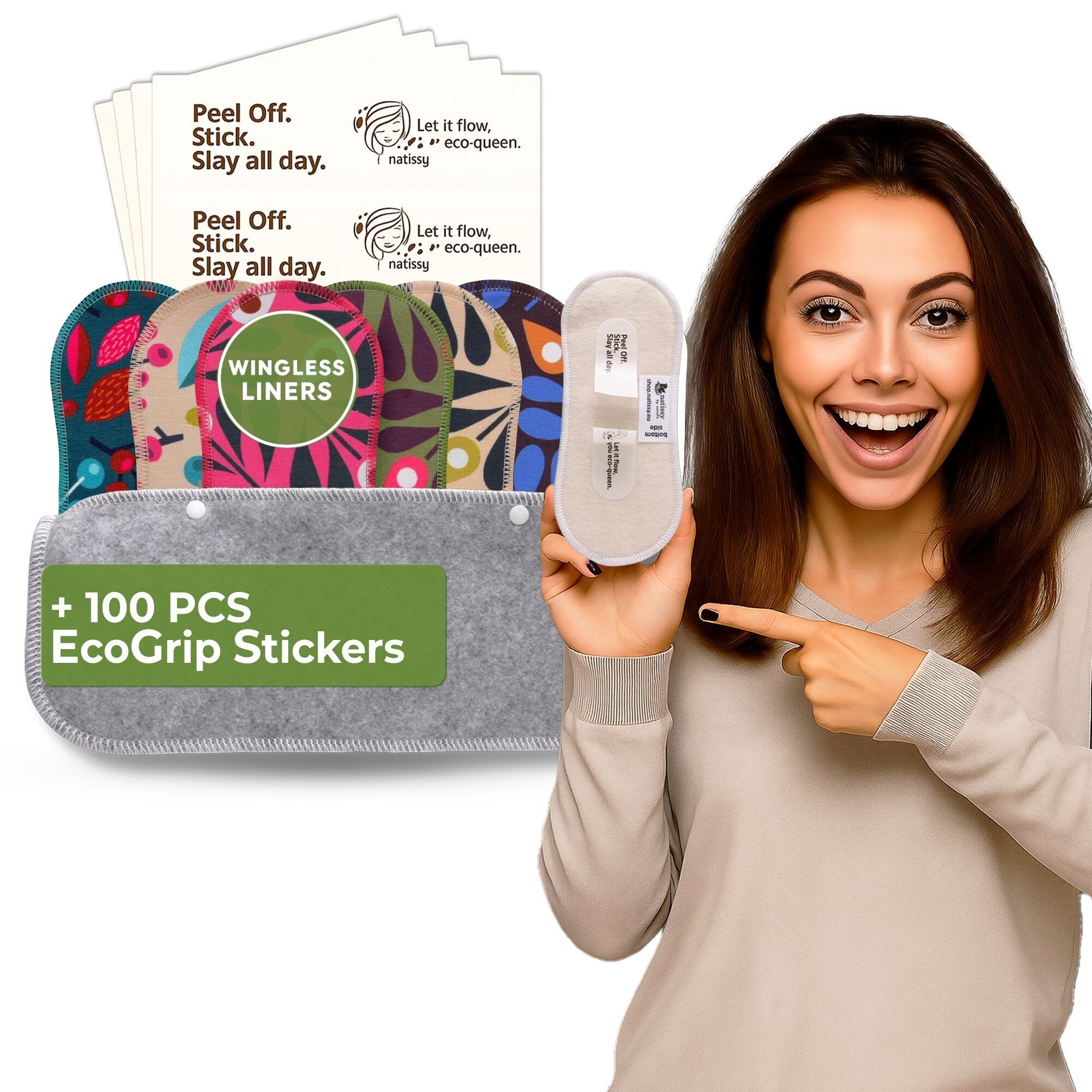 Wingless wiederverwendbare Slipeinlagen mit Klebeaufkleber (KLEIN, 7er-Pack) - Trauben