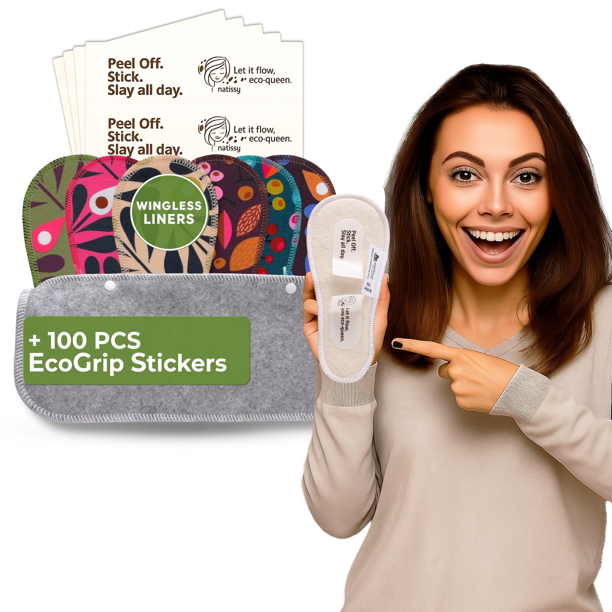 Wingless wiederverwendbare Slipeinlagen mit Klebeaufkleber (TANGA, 7er-Pack) - Trauben