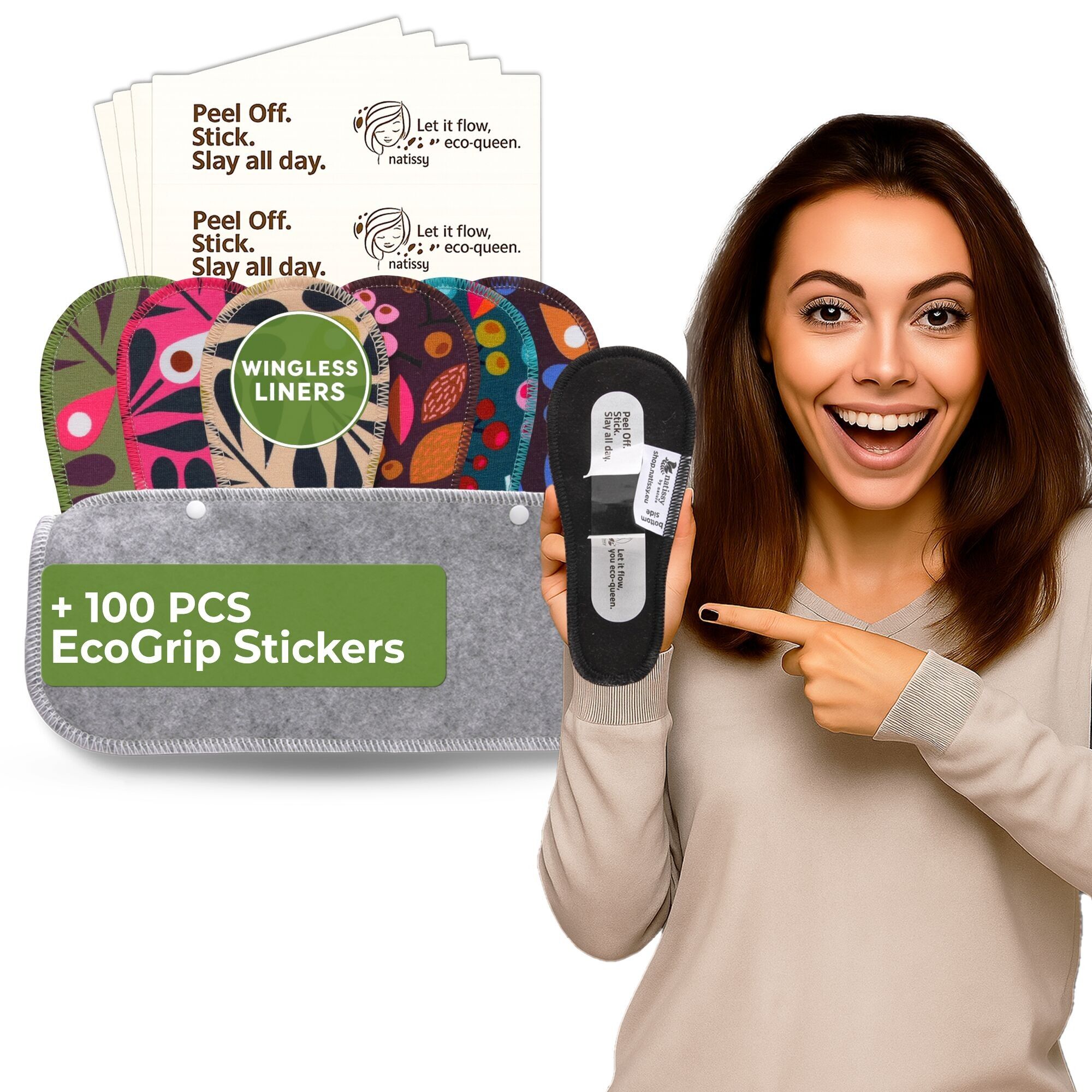 Wingless wiederverwendbare Slipeinlagen mit Klebeaufkleber (TANGA, 7er-Pack) - Pfau