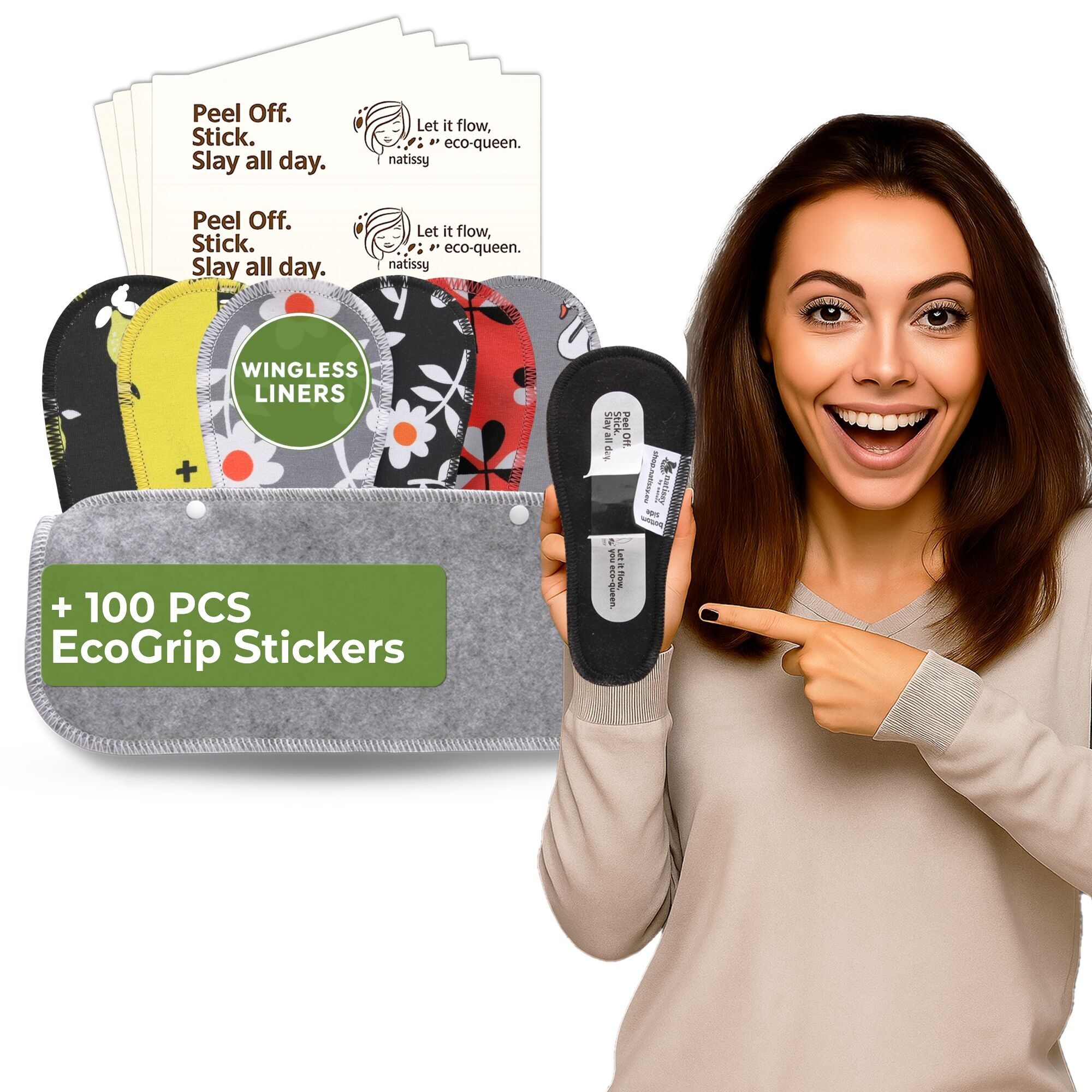 Wingless wiederverwendbare Slipeinlagen mit Klebeaufkleber (TANGA, 7er-Pack) - Zitrone