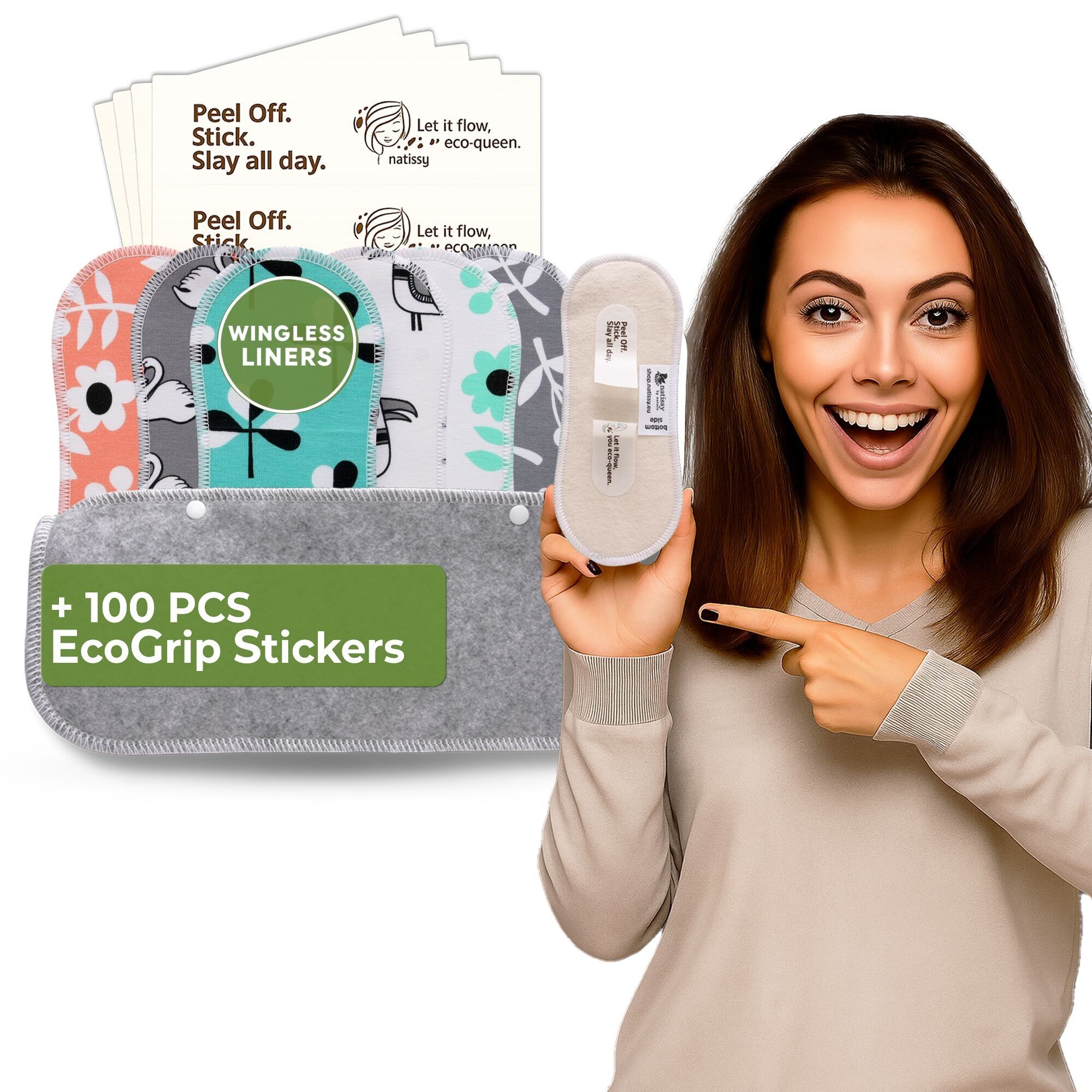 Wingless wiederverwendbare Slipeinlagen mit Klebeaufkleber (MITTEL, 7er-Pack) – Blume