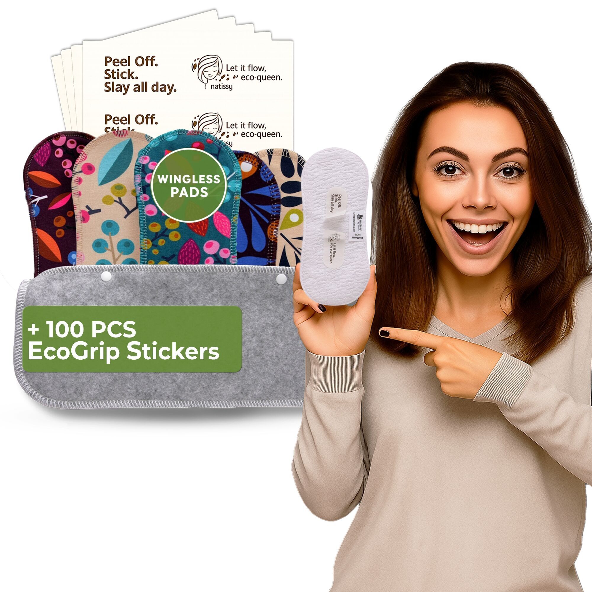 Wiederverwendbare Damenbinden ohne Flügel mit Klebeaufkleber für leichte Blutungen (S+M, 6er-Pack) – Trauben