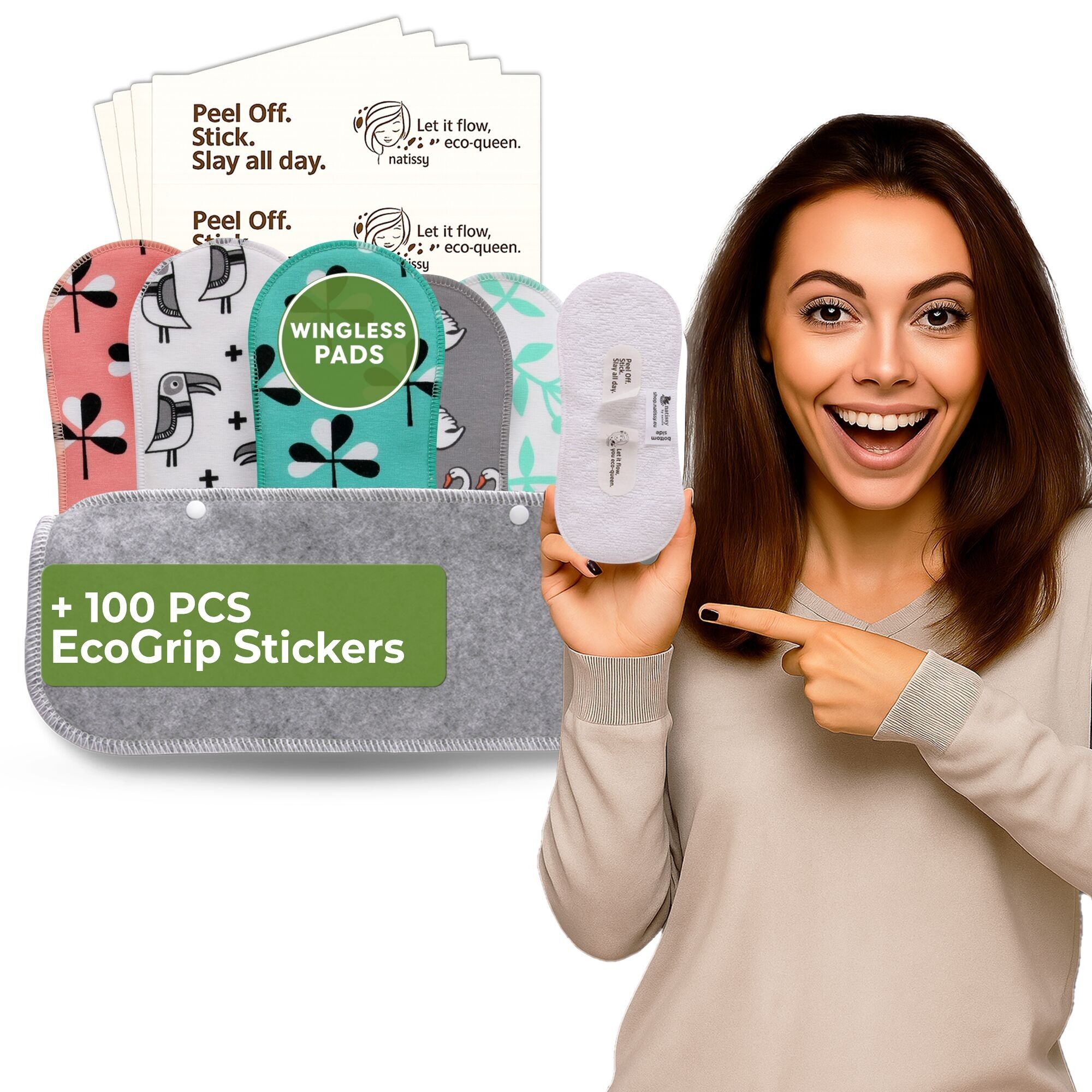 Wingless Wiederverwendbare Damenbinden mit Klebeaufkleber für leichte Blutungen (S+M, 6er-Pack) - Blume