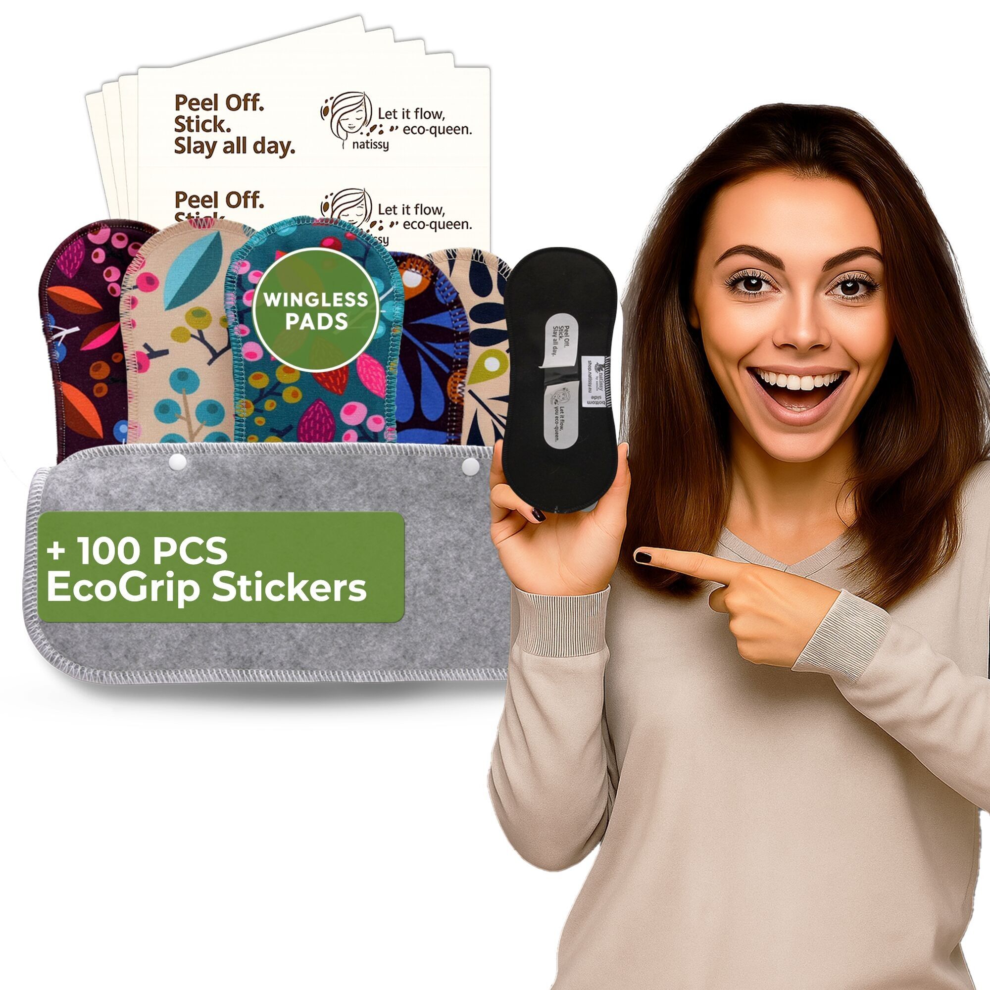 Wingless Wiederverwendbare Damenbinden mit Klebeaufkleber für leichte Blutungen (S+M, 6er-Pack) - Pfau