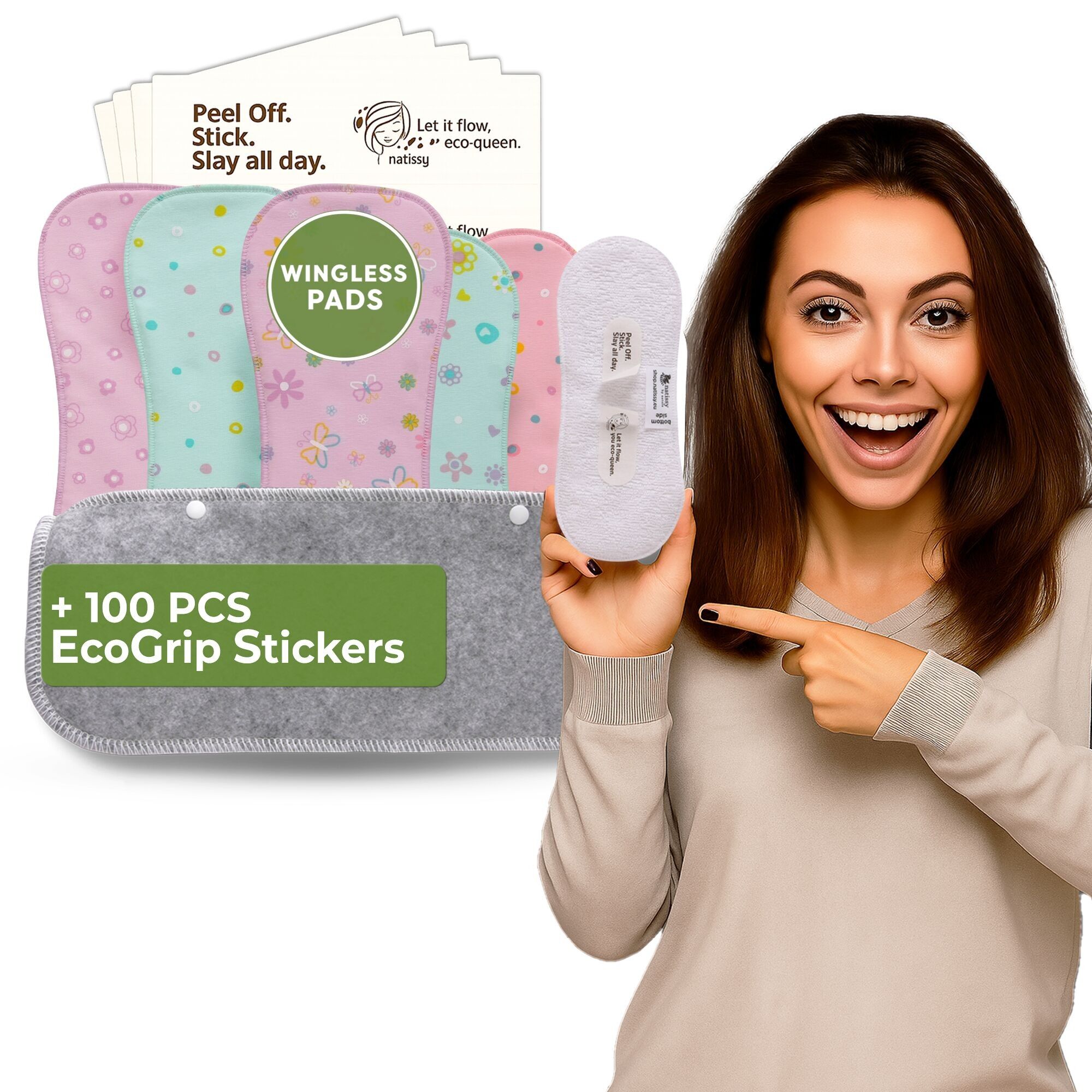 Wiederverwendbare Damenbinden ohne Flügel mit Klebeaufkleber für starke Blutung und Inkontinenz (L+XL, 6er-Pack) – Pastell