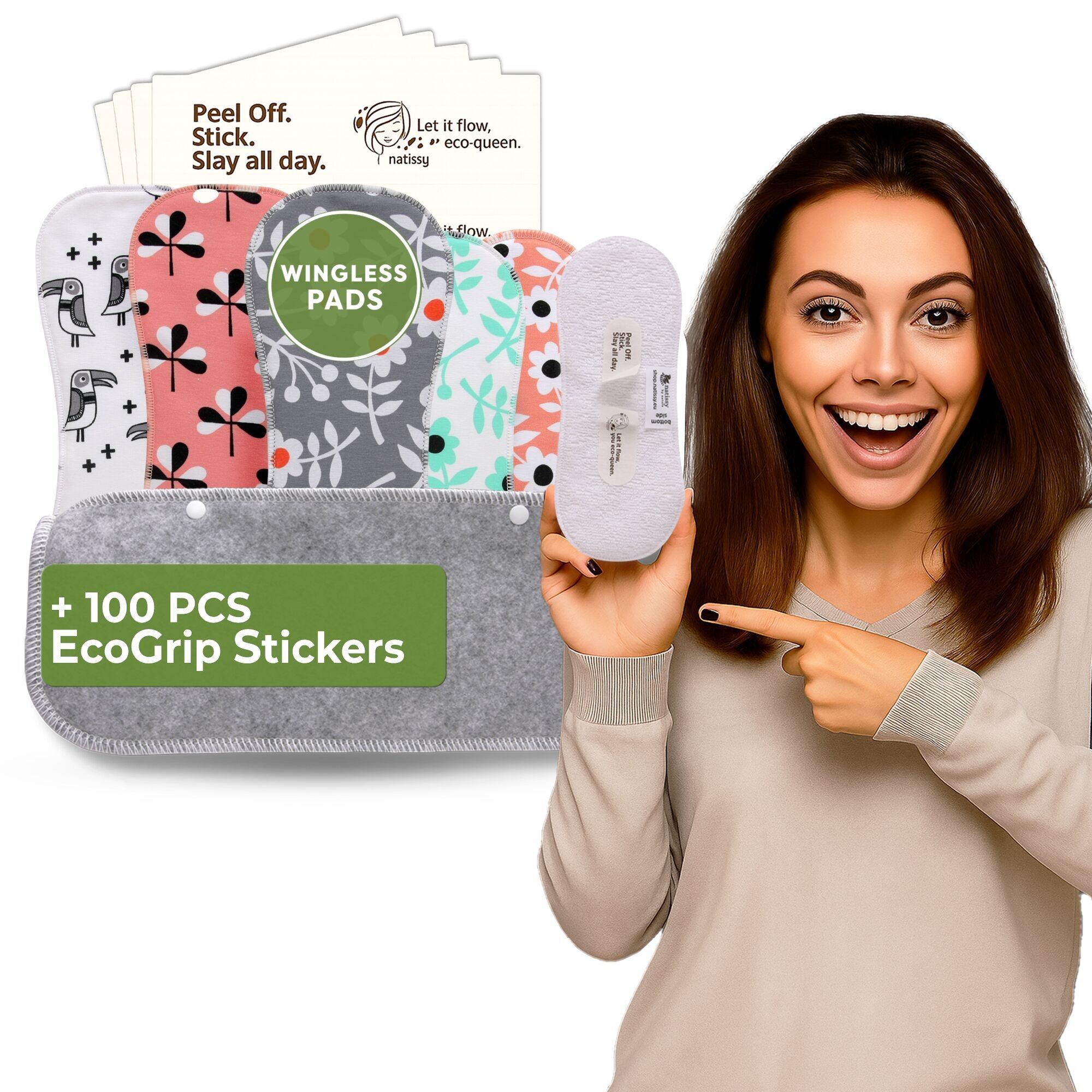 Wiederverwendbare Damenbinden ohne Flügel mit Klebeaufkleber für starke Blutung und Inkontinenz (L+XL, 6er-Pack) – Blume