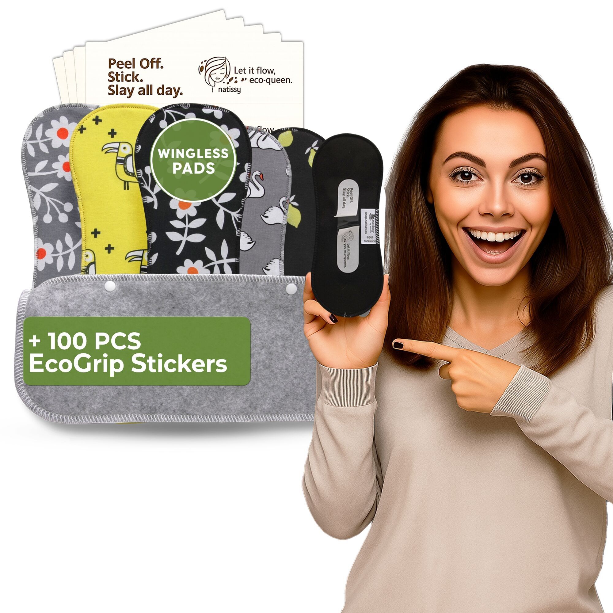 Wiederverwendbare Damenbinden ohne Flügel mit Klebeaufkleber für starke Blutung und Inkontinenz (L+XL, 6er-Pack) – Zitrone