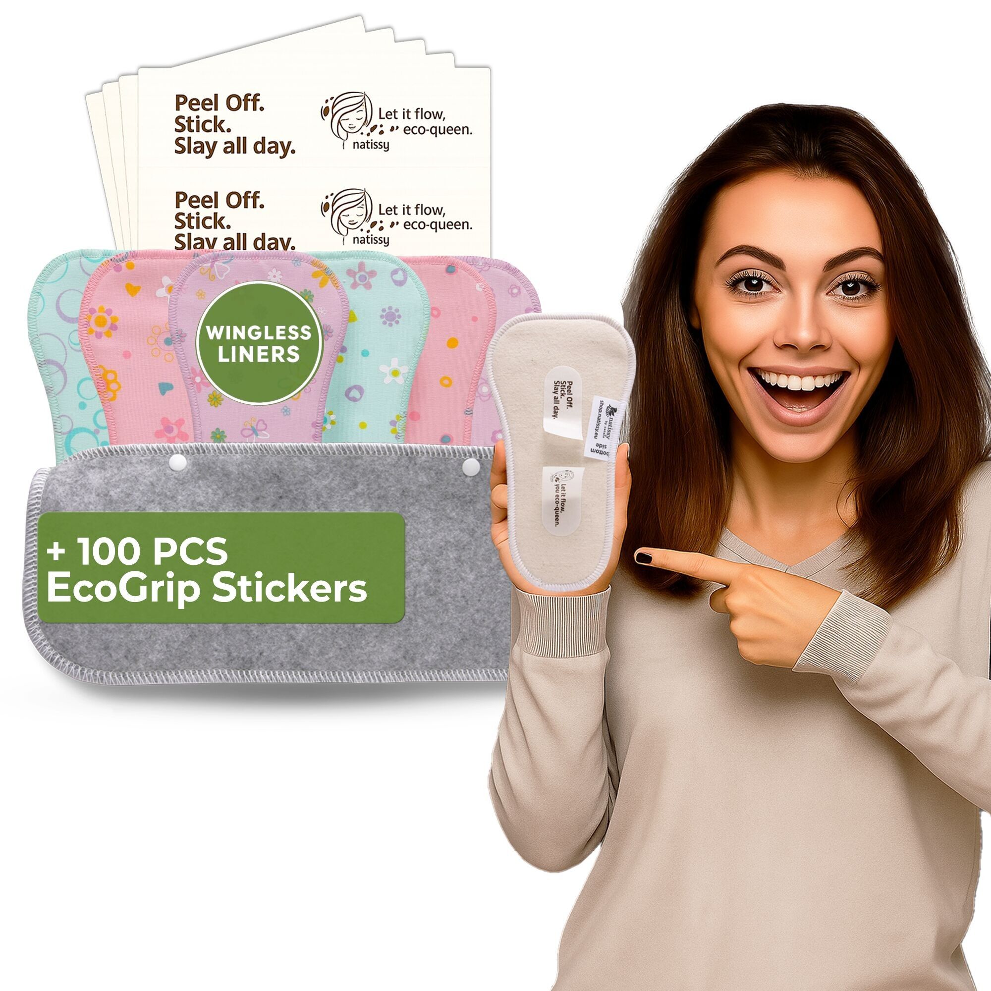 Wingless Camel Toe Slipeinlagen mit Klebeaufkleber (klein, 7er-Pack) – Pastell