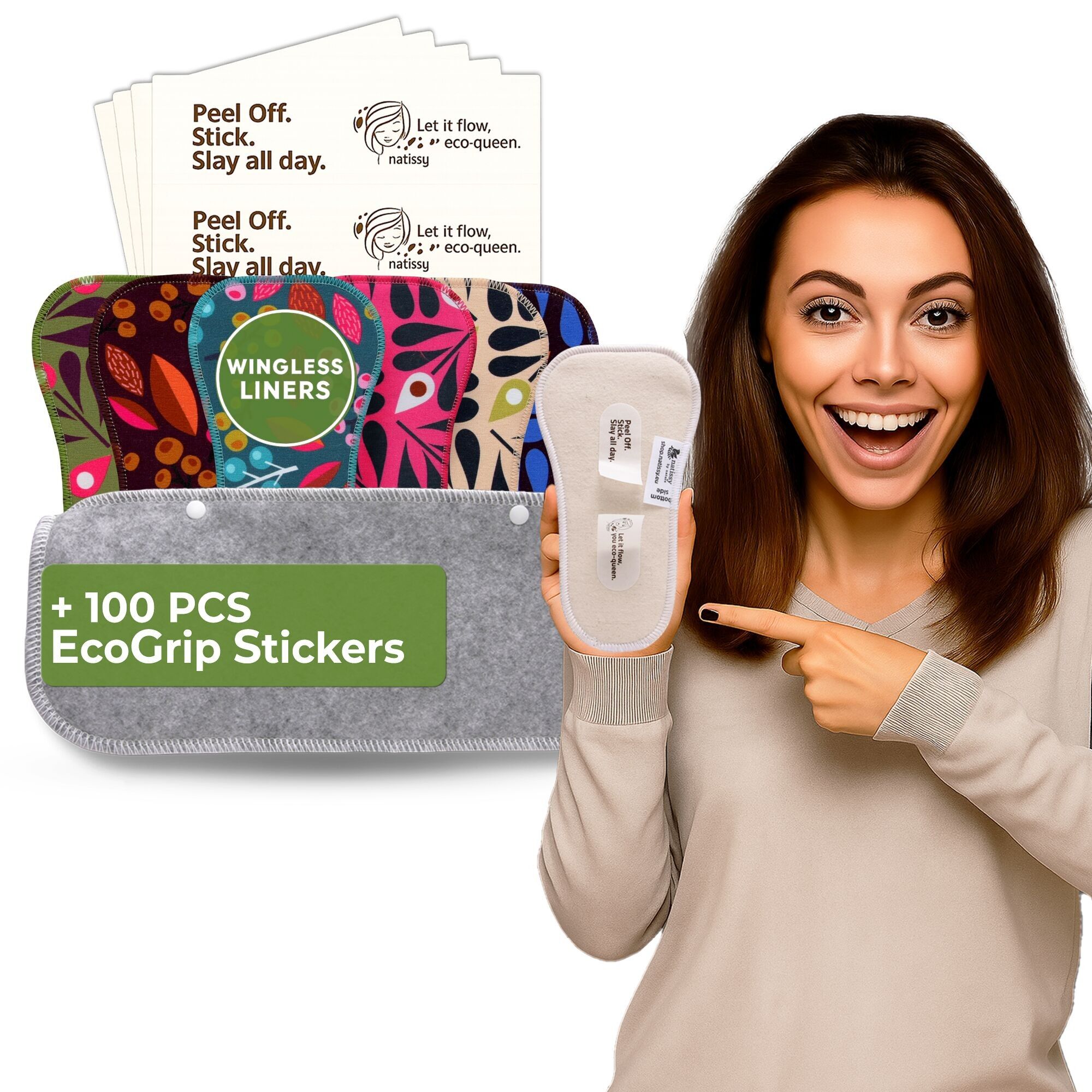 Wingless Camel Toe Slipeinlagen mit Klebeaufkleber (klein, 7er-Pack) – Trauben