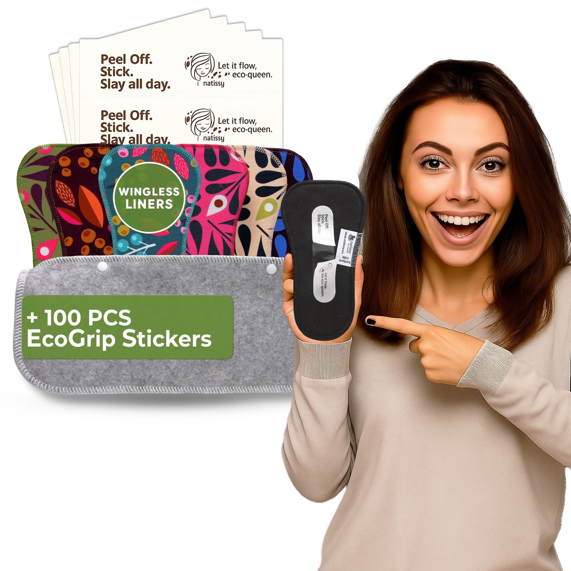 Wingless Camel Toe Slipeinlagen mit Klebeaufkleber (klein, 7er-Pack) – Pfau