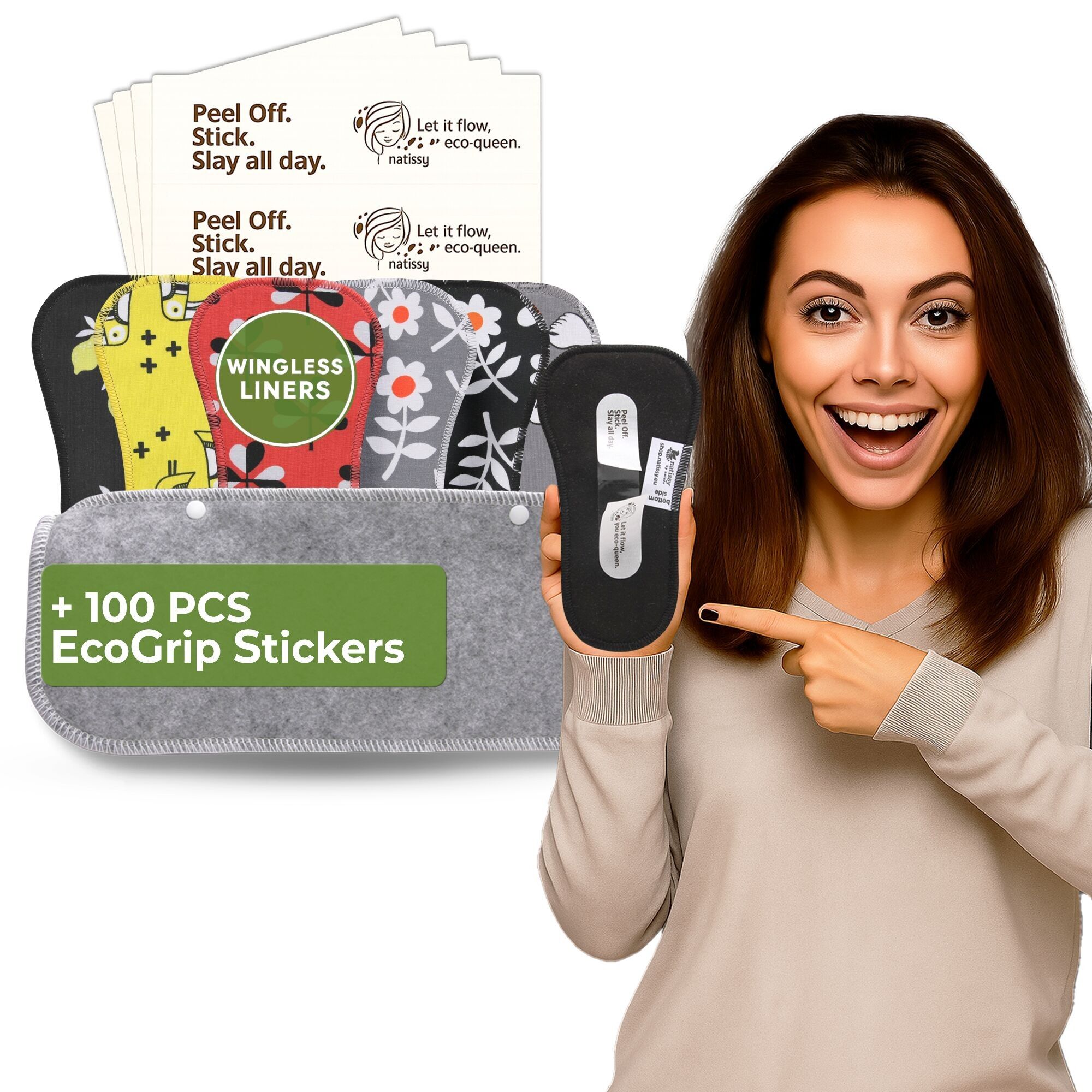 Wingless Camel Toe Slipeinlagen mit Klebeaufkleber (klein, 7er-Pack) – Zitrone